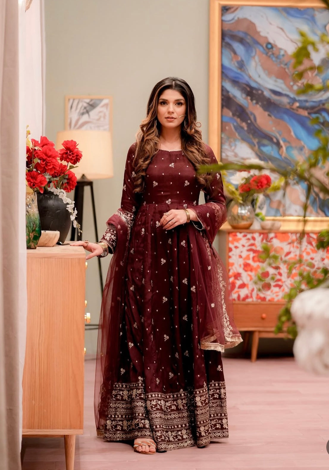 Party Wear Designer Gown -Pent And Dupatta With Embroidery Sequence Work