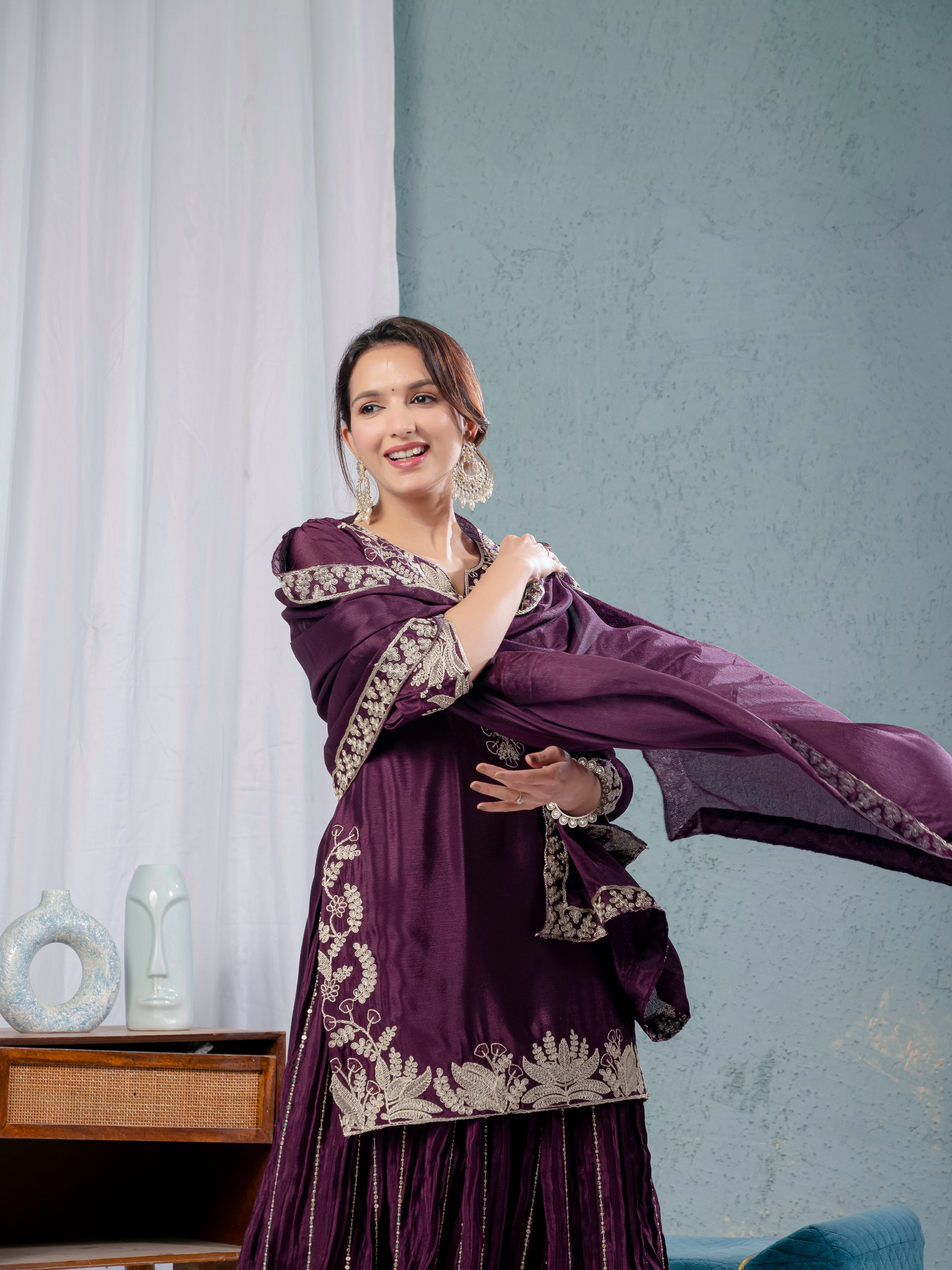 Designer Suit Set With Embroidery Coding Sequence Work