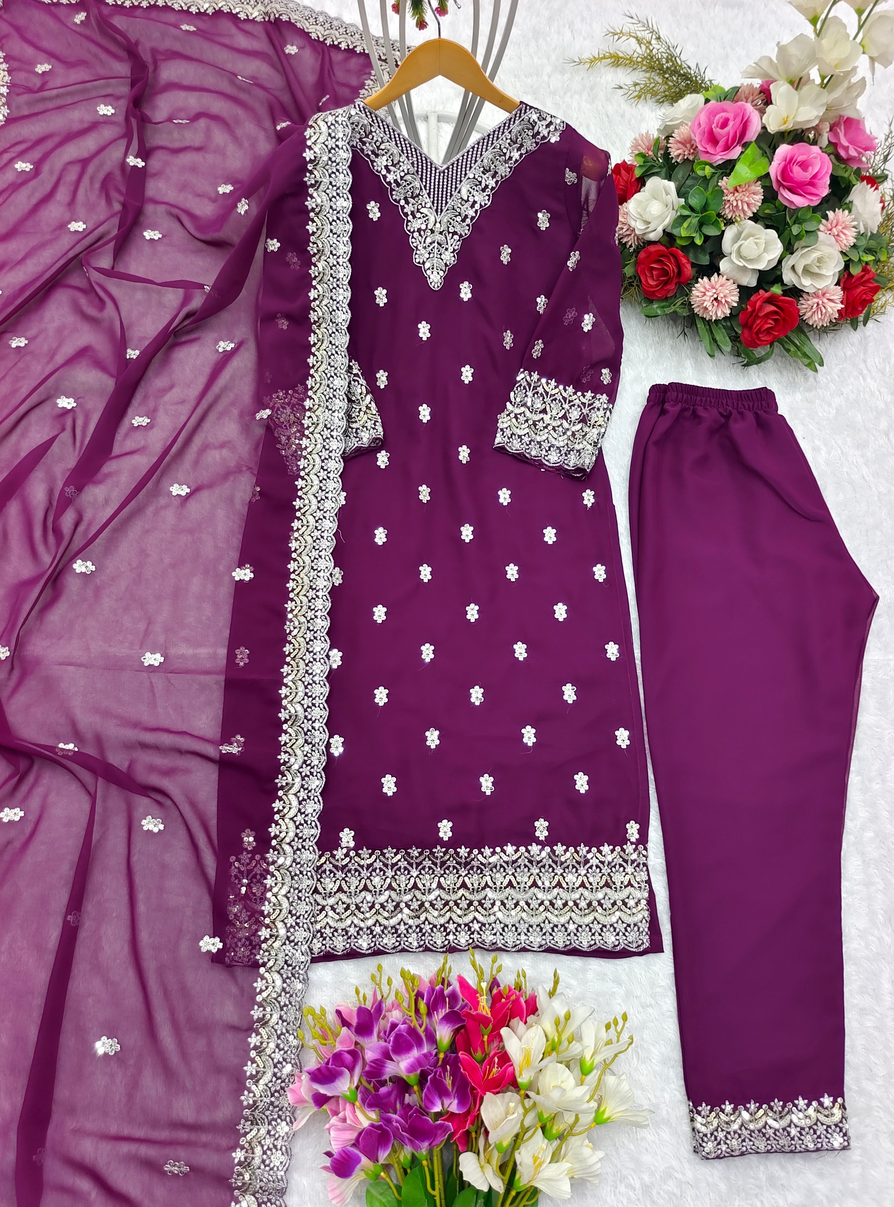 Designer Party Wear Top-Plazzo With Dupatta Set