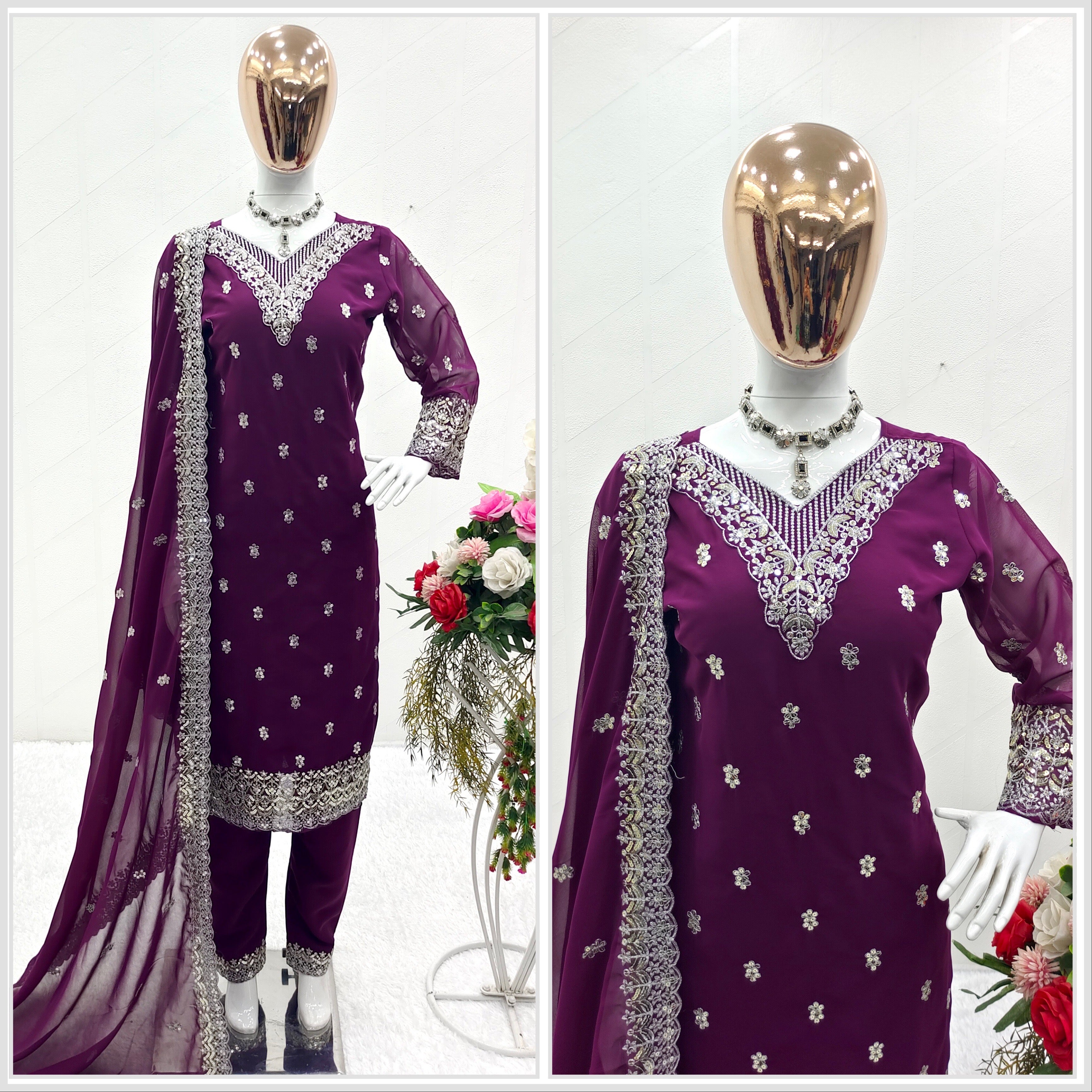 Designer Party Wear Top-Plazzo With Dupatta Set