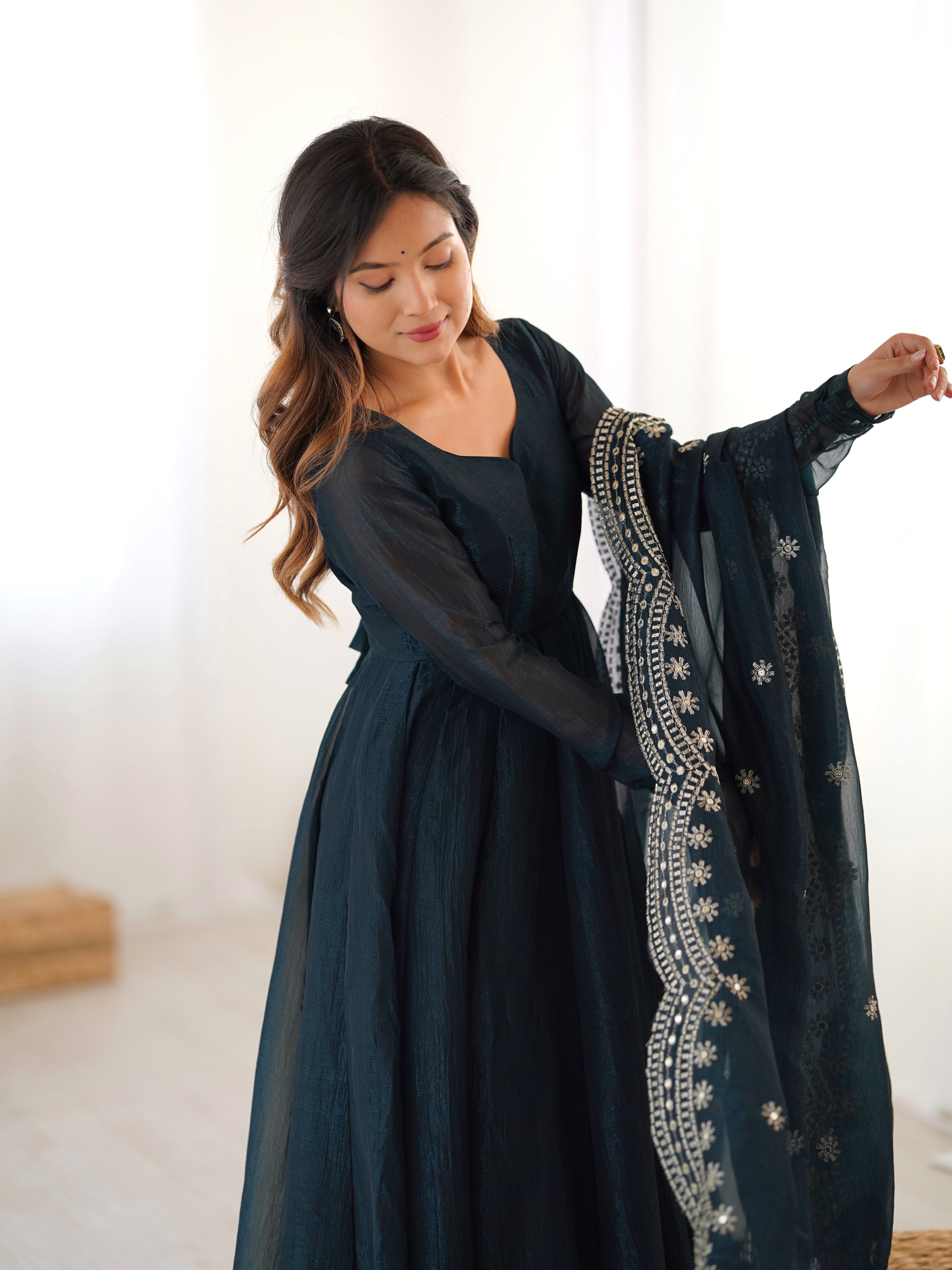 Designer Party Wear Look Gown-Dupatta With Embroidery Sequence Work