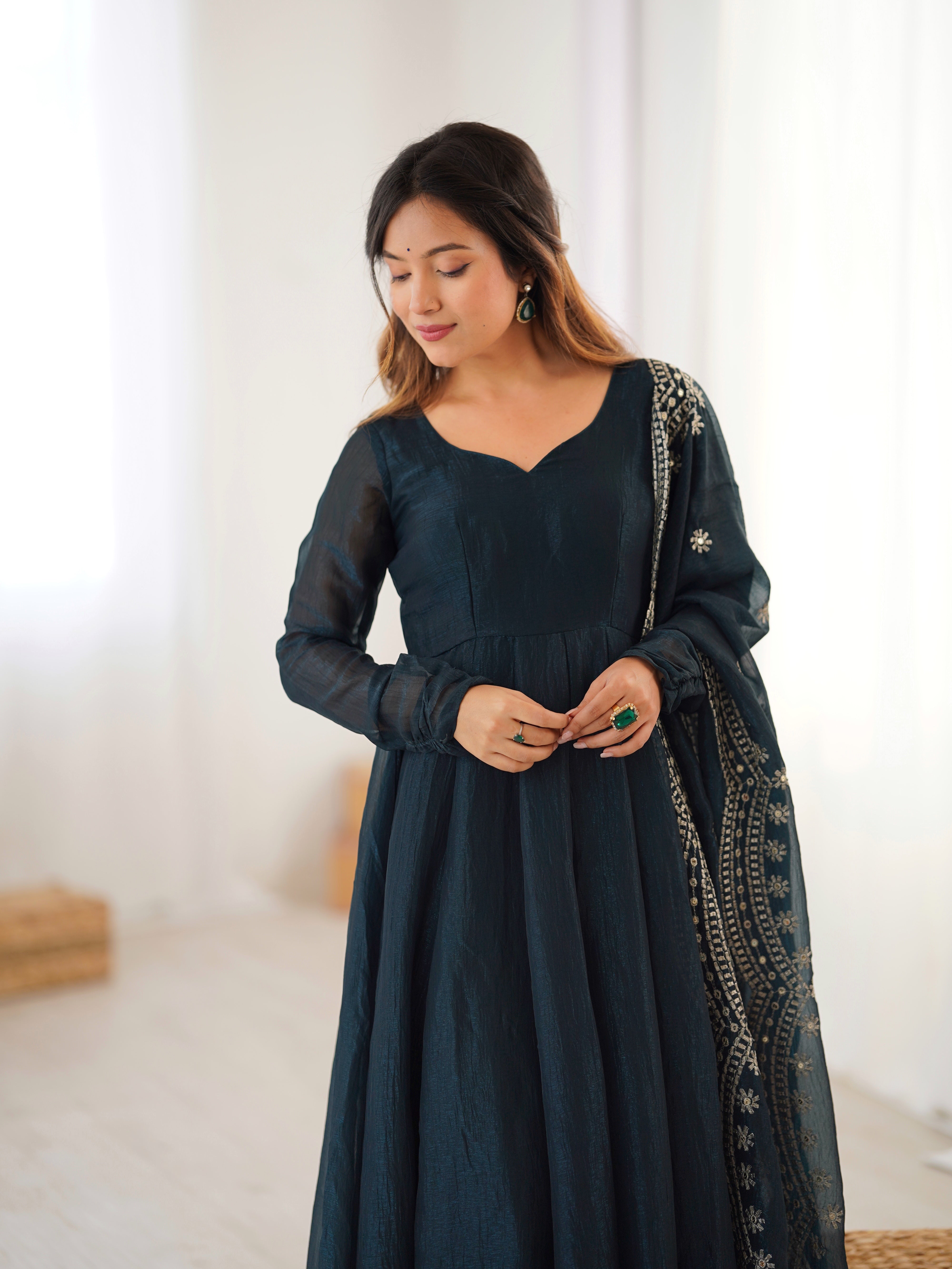 Designer Party Wear Look Gown-Dupatta With Embroidery Sequence Work