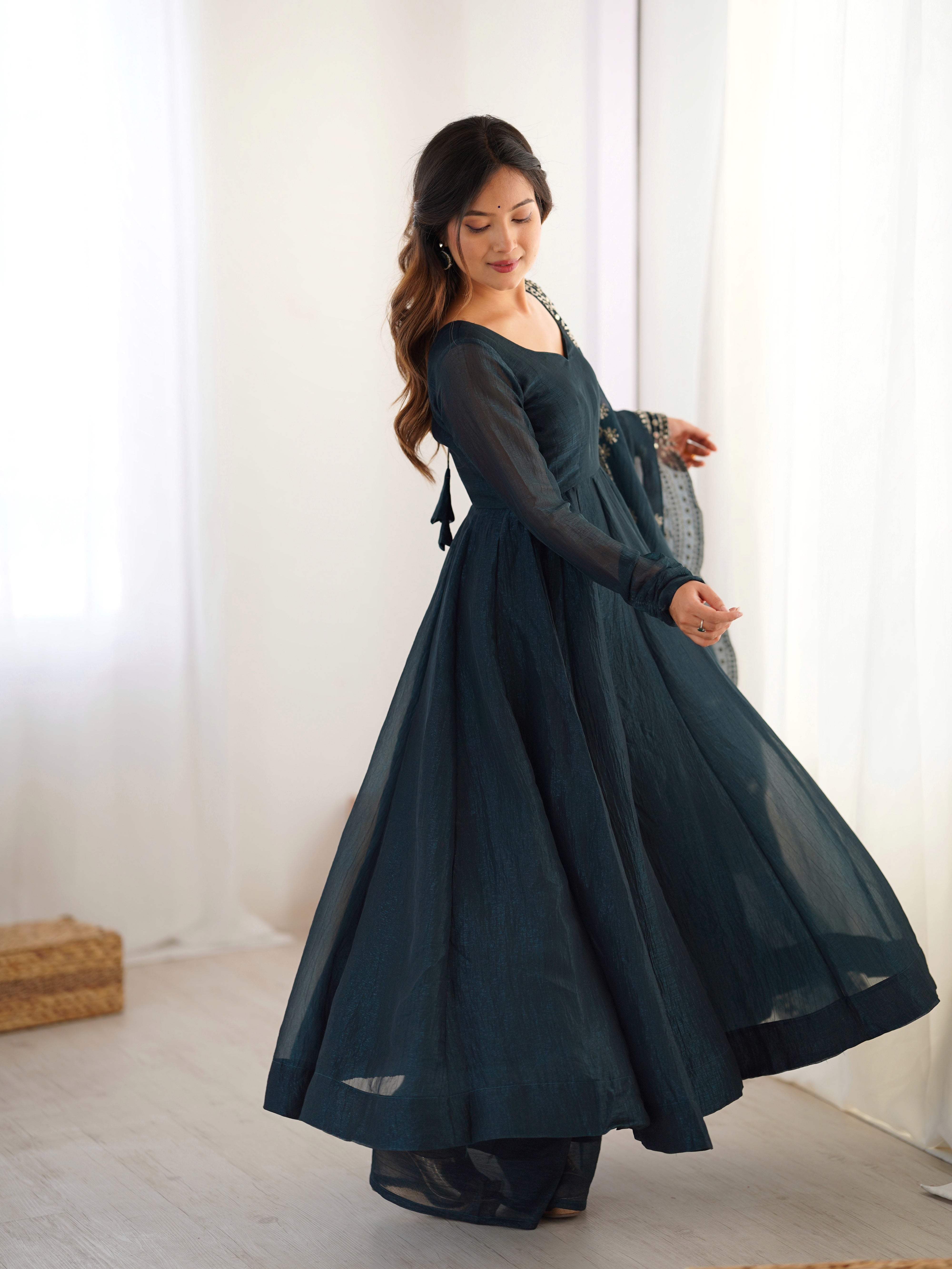 Designer Party Wear Look Gown-Dupatta With Embroidery Sequence Work