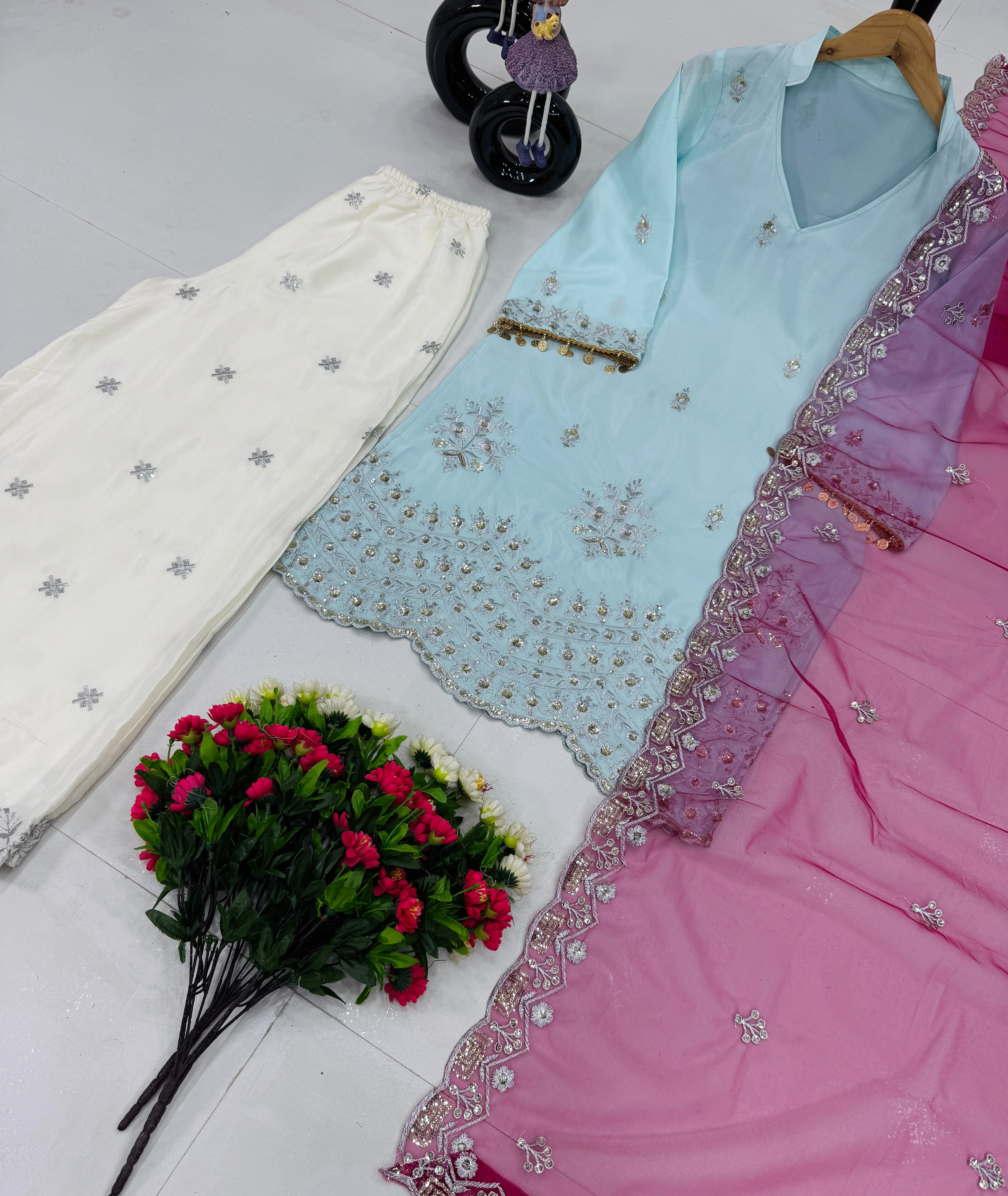 Designer Party Wear Top Plazzo And Beautiful Dupatta