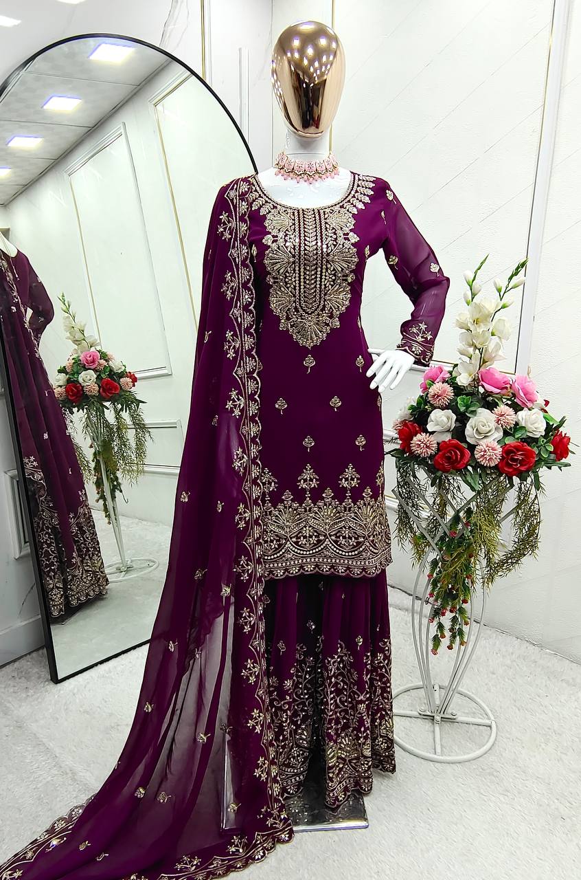 Beautiful Party Wear Top-Sarara And Fancy Dupatta