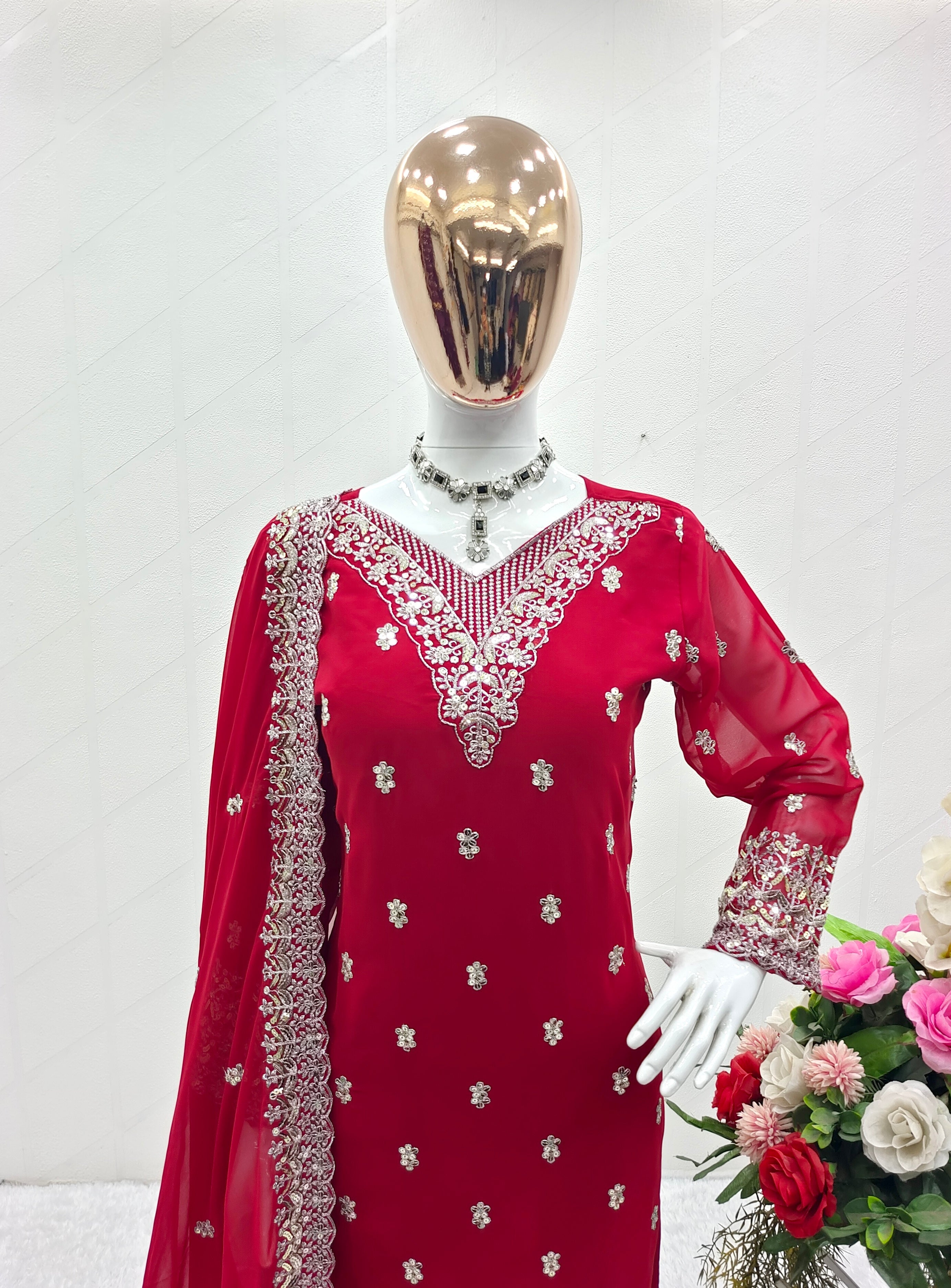 Designer Party Wear Top-Plazzo With Dupatta Set