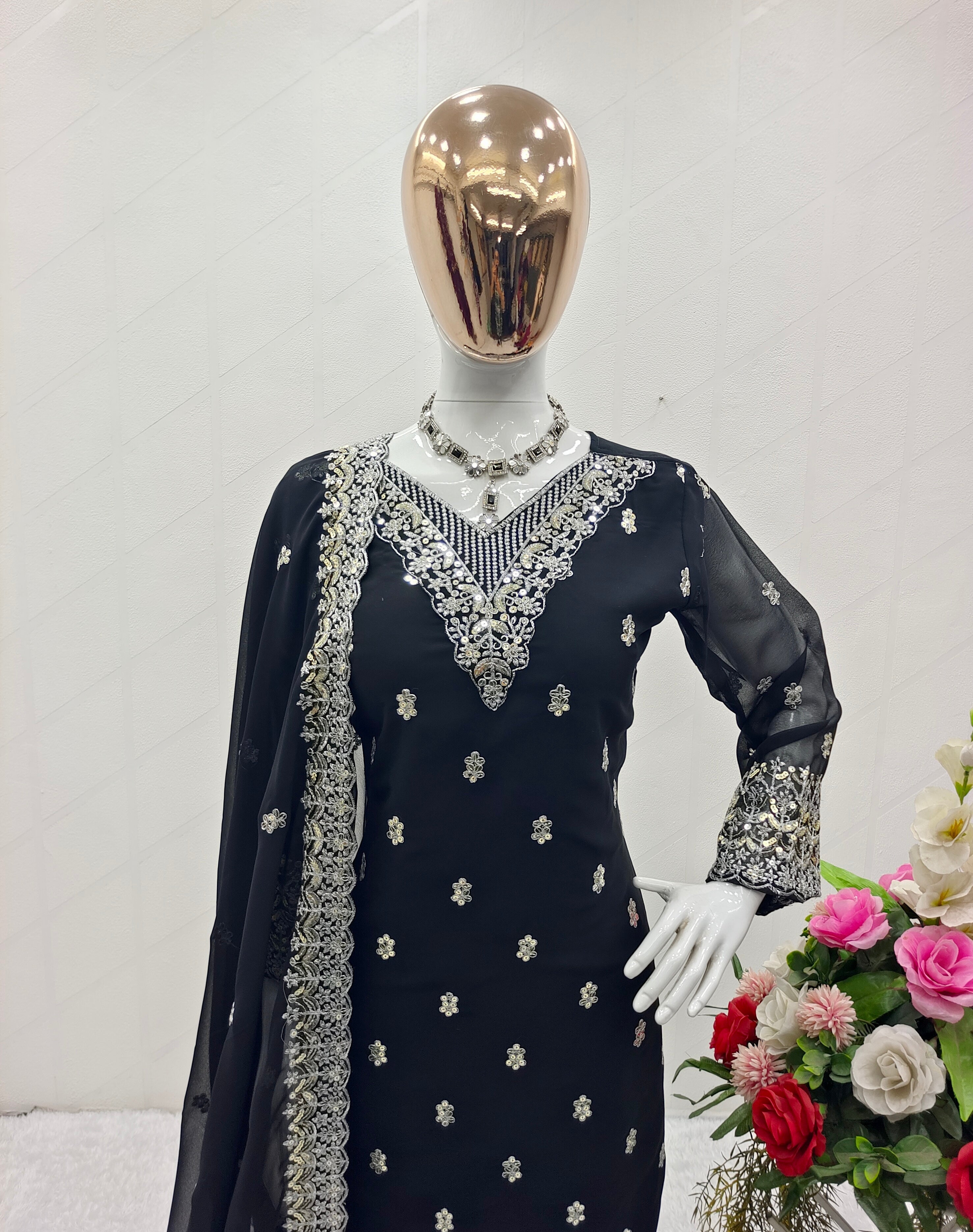 Designer Party Wear Top-Plazzo With Dupatta Set