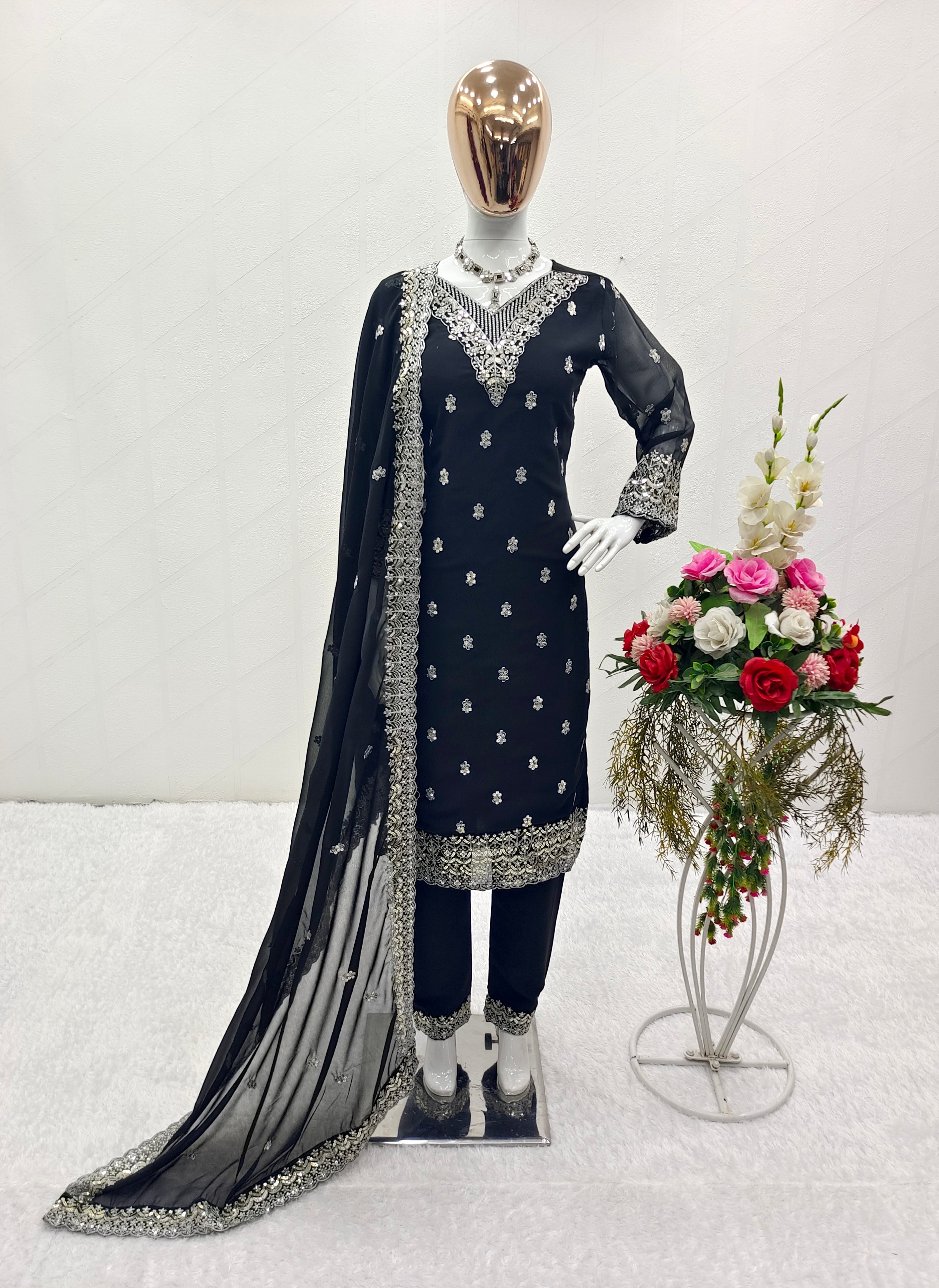 Designer Party Wear Top-Plazzo With Dupatta Set