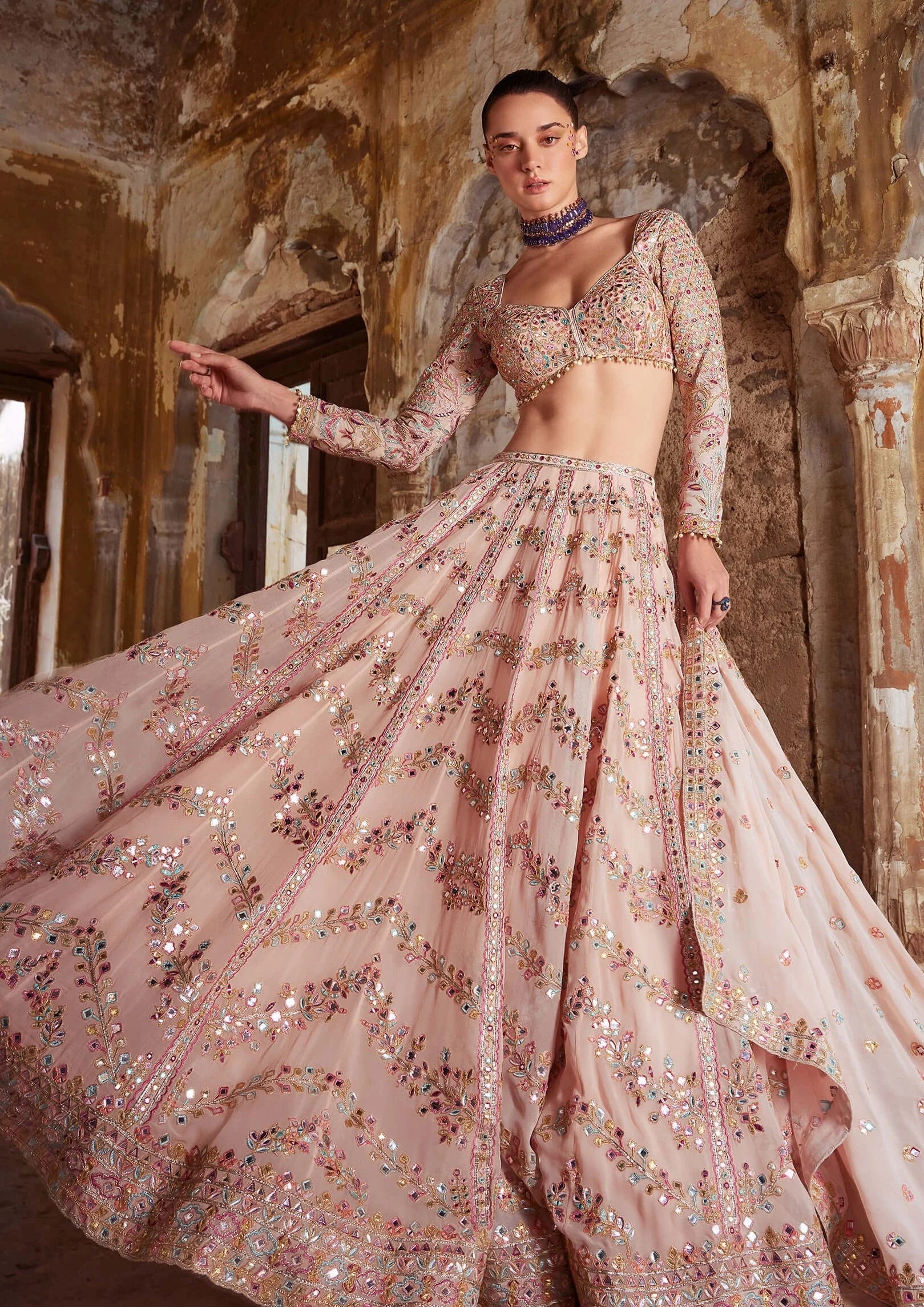 Designer Party Wear Lehenga Choli With Paper Mirror Work