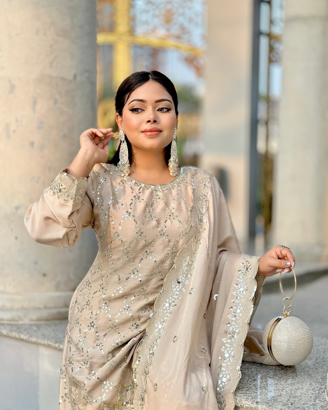 Designer Top-Bottom And Dupatta With Real Mirror Hand Work