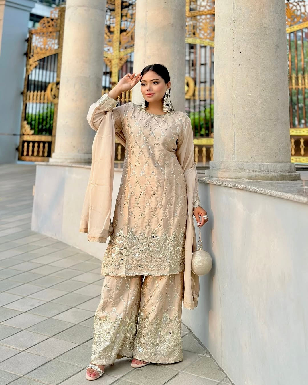 Designer Top-Bottom And Dupatta With Real Mirror Hand Work