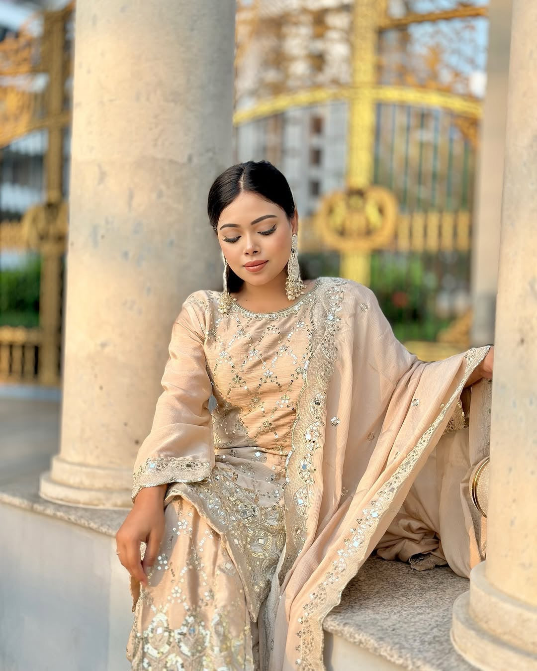 Designer Top-Bottom And Dupatta With Real Mirror Hand Work