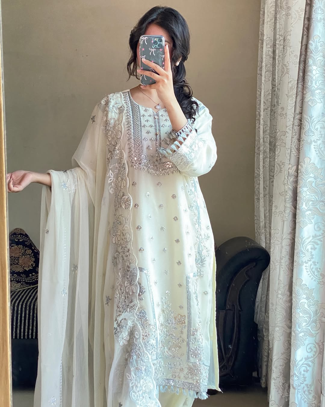 Designer Top-Bottom And Dupatta With Embroidery Work