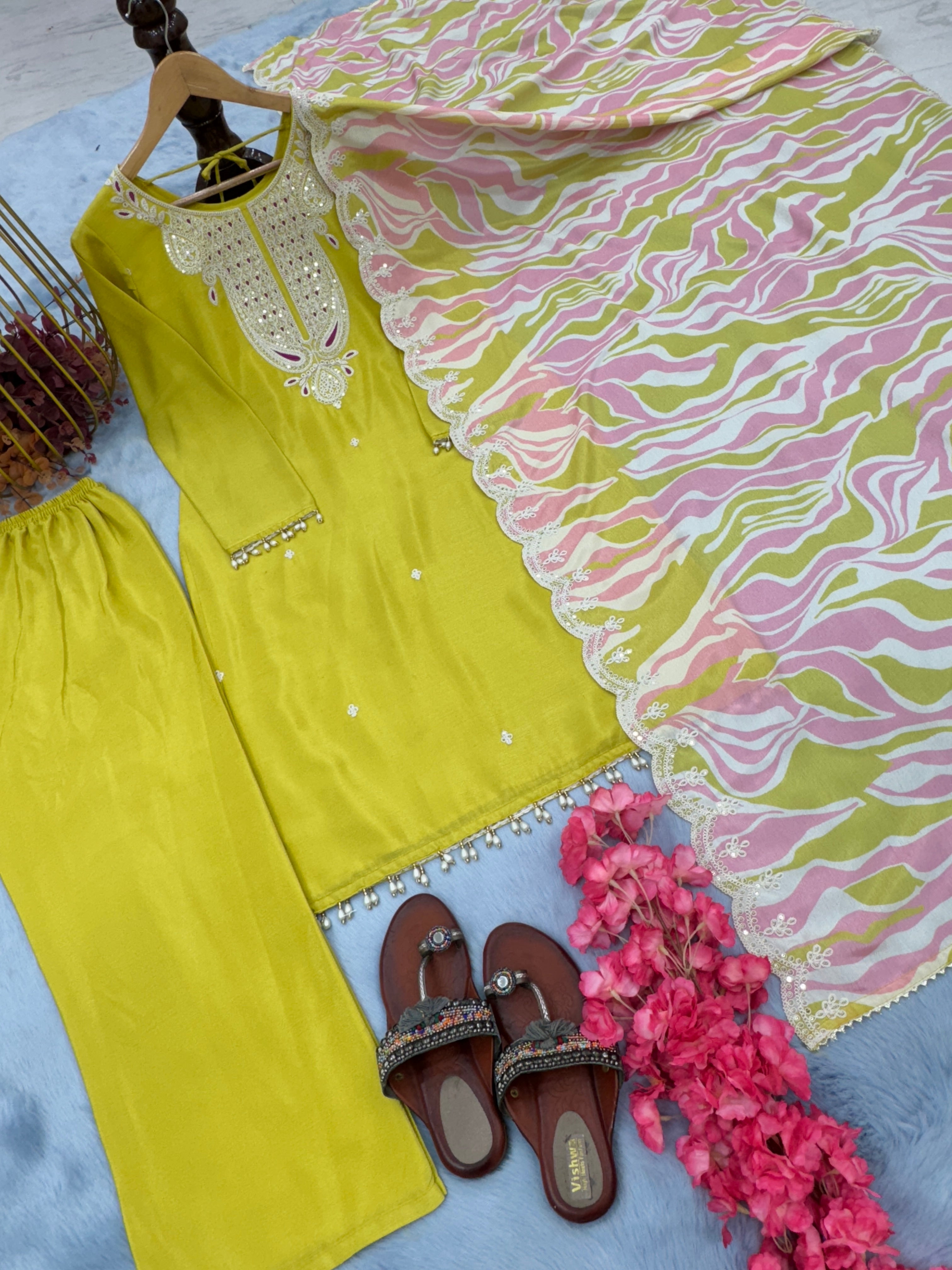 Designer Party Wear Top Plazzo & Beautiful Dupatta Set