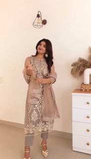 Designer Party Wear Top Pent And Dupatta With Fancy Lace