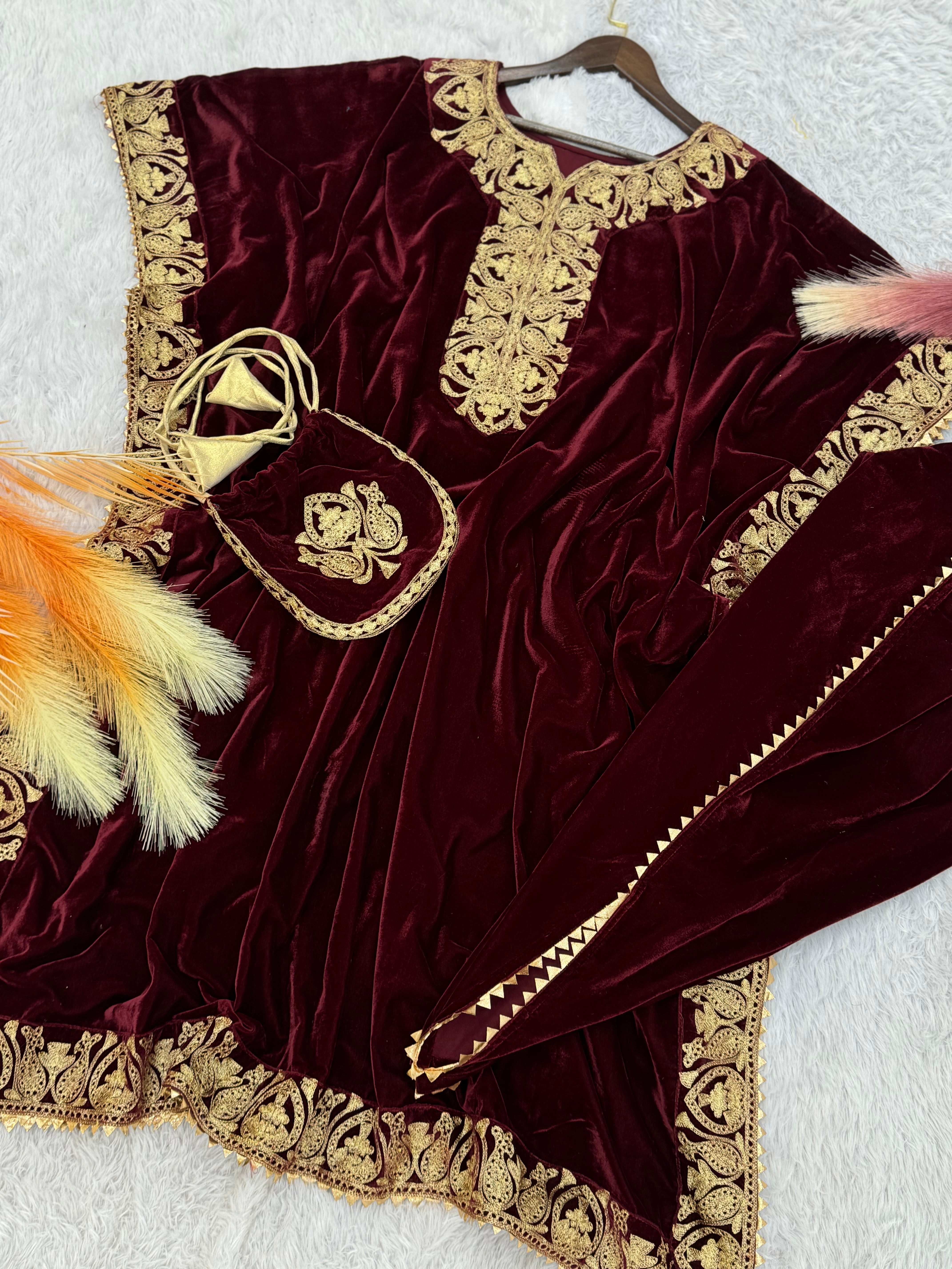 Designer Kaftan With Dhoti With Embroidery And Fancy Lace Border Work