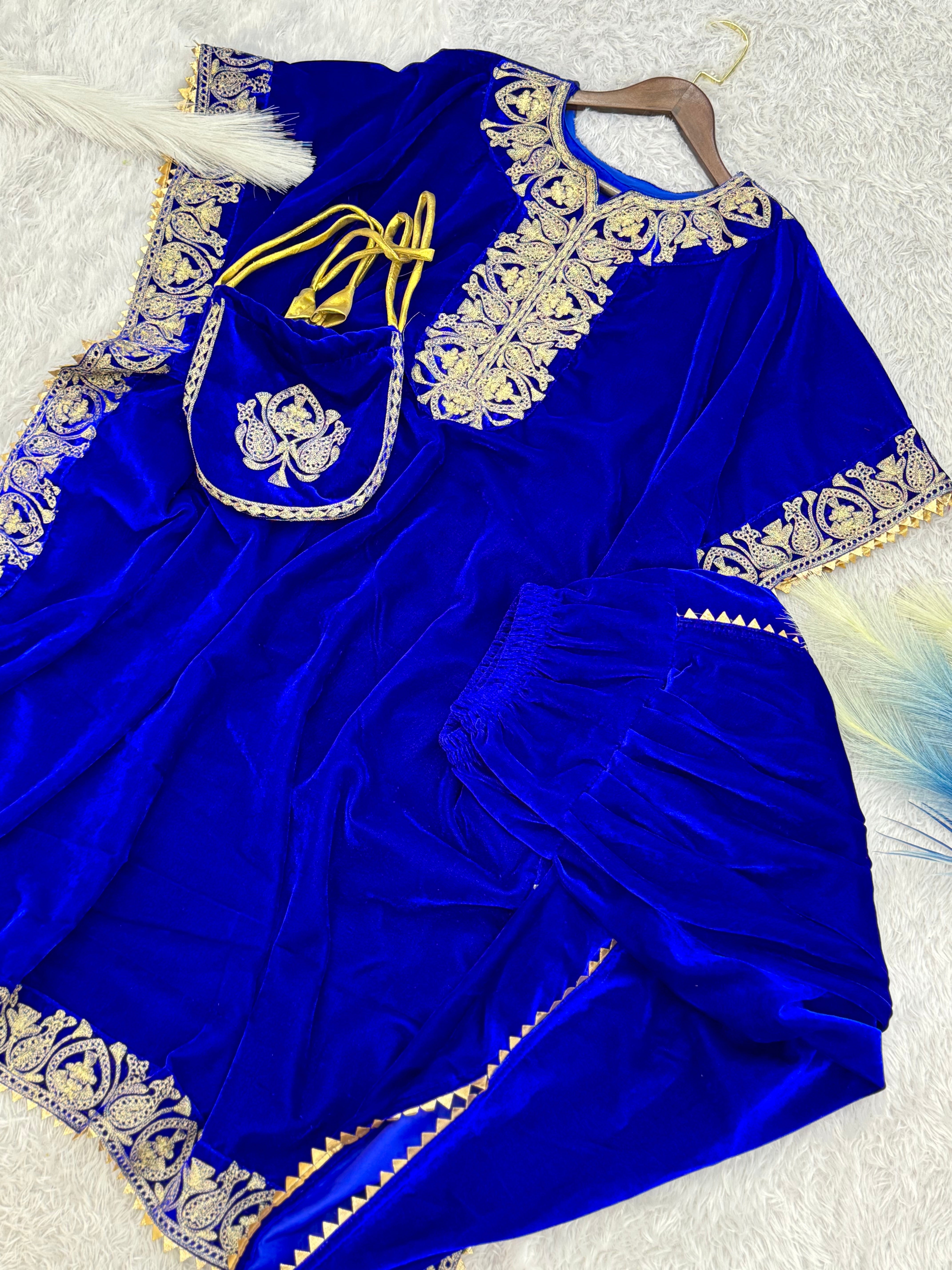 Designer Kaftan With Dhoti With Embroidery And Fancy Lace Border Work