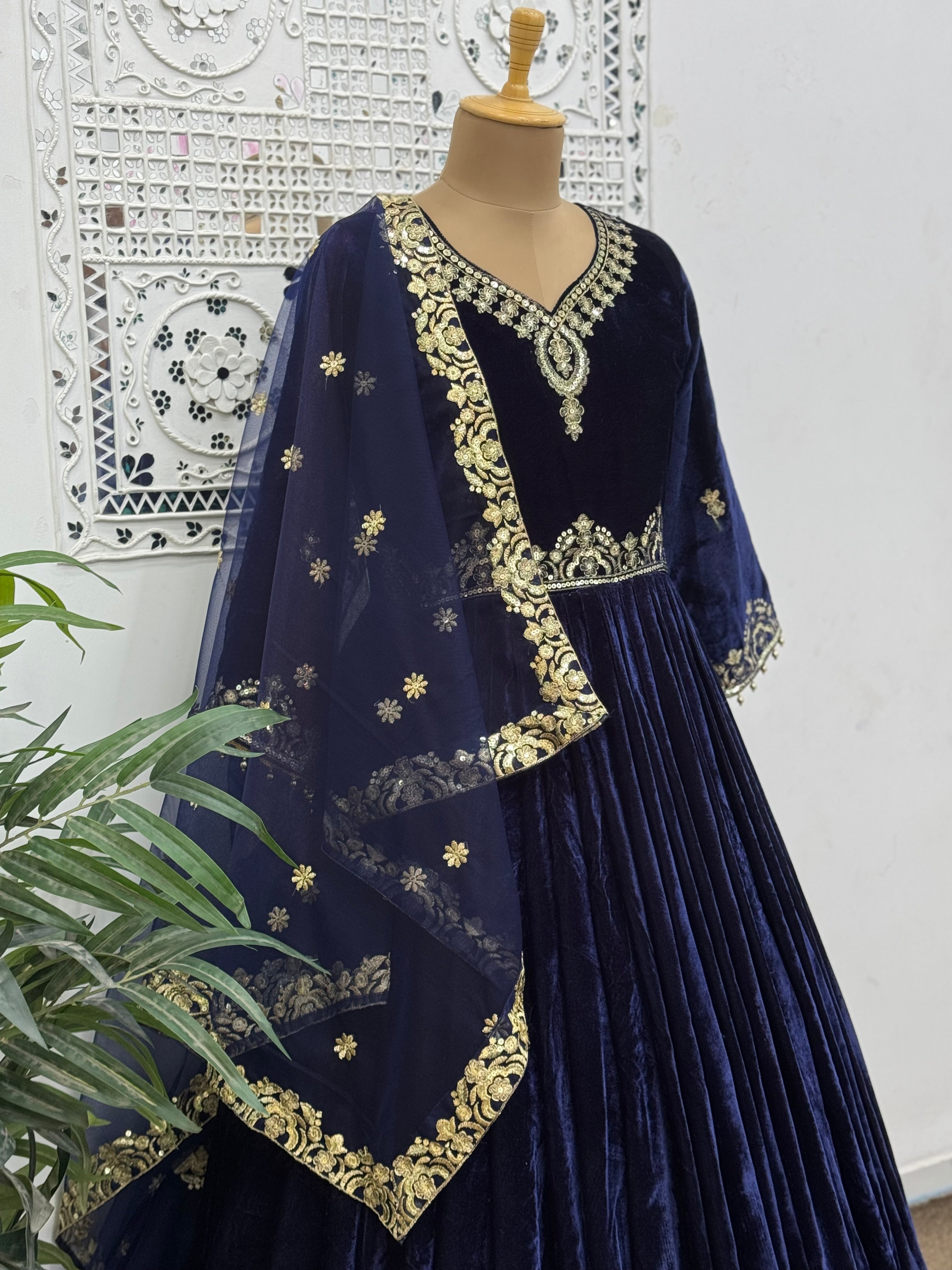 Beautiful Long Gown - Pent With Dupatta With Embroidery And Sequins Work