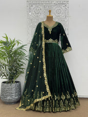 Beautiful Long Gown - Pent With Dupatta With Embroidery And Sequins Work