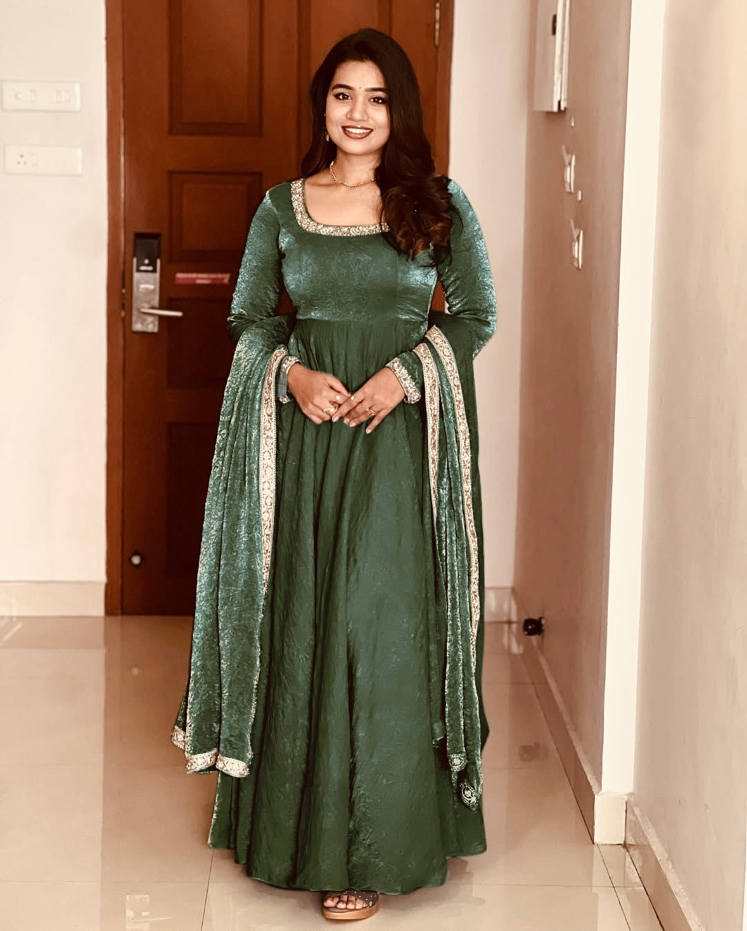 Designer Party Wear Look Gown-Dupatta With Multi Thread Embroidery Sequence Work