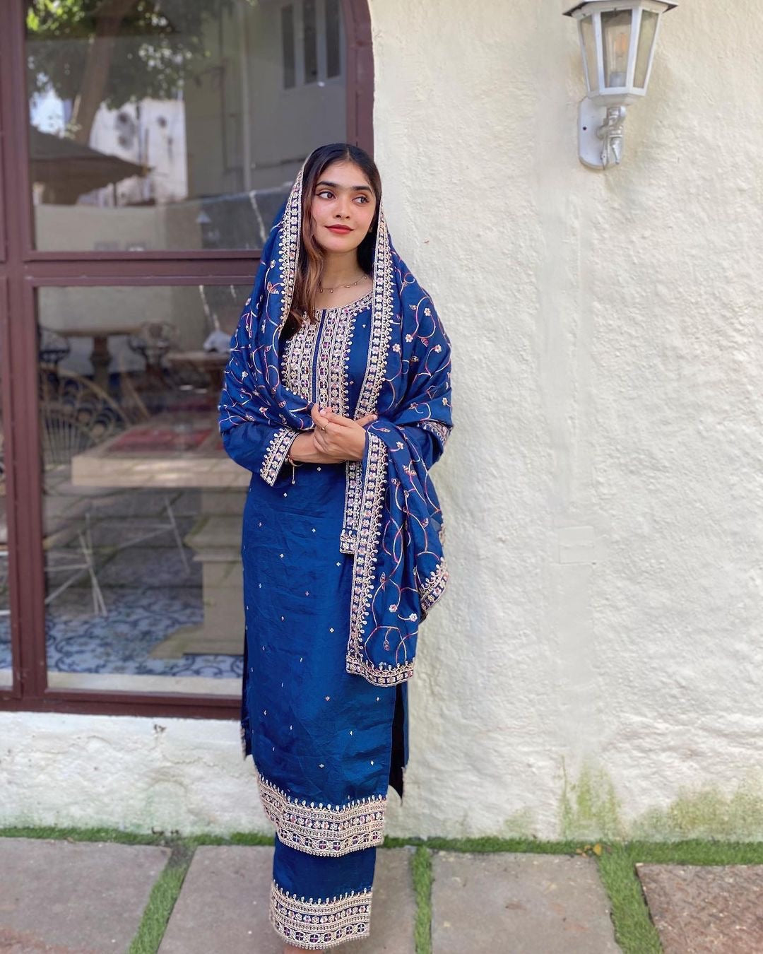 Party Wear Top Plazzo And Dupatta With Embroidery Work