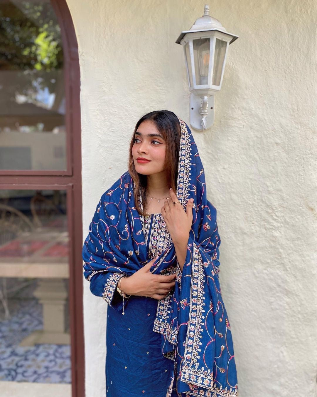 Party Wear Top Plazzo And Dupatta With Embroidery Work