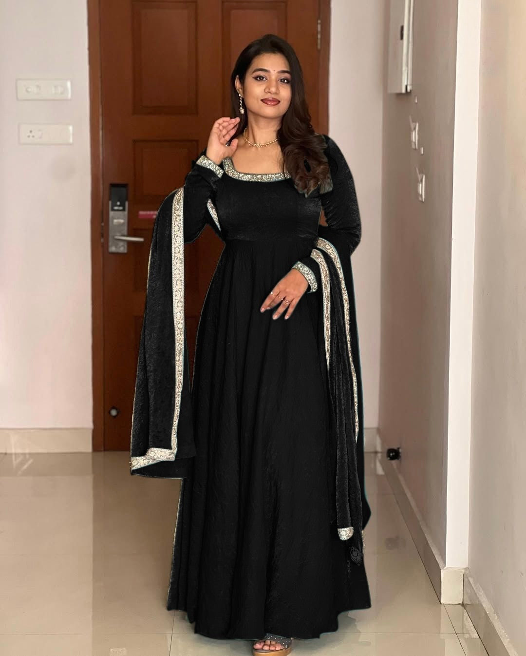 Designer Party Wear Look Gown-Dupatta With Multi Thread Embroidery Sequence Work