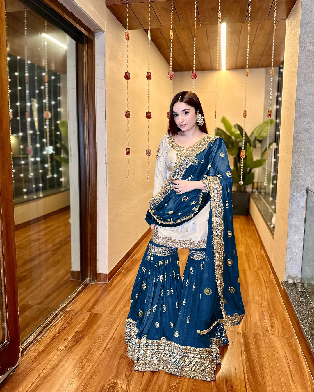 Party Wear Beautiful Top With Sharara And Dupatta