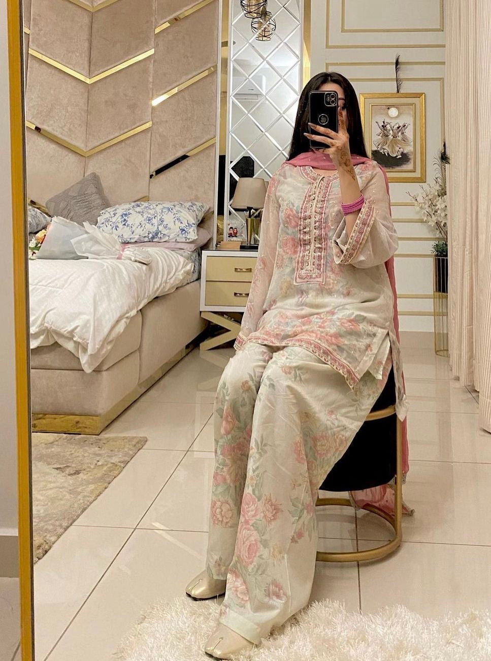 Designer Party Wear Look Top & Palazzo With Dupatta Set