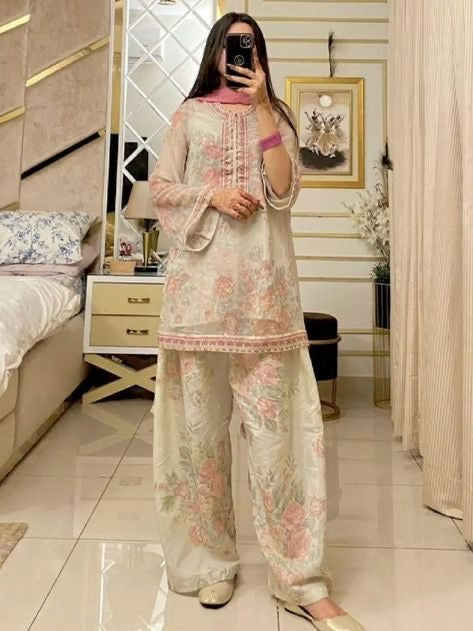 Designer Party Wear Look Top & Palazzo With Dupatta Set