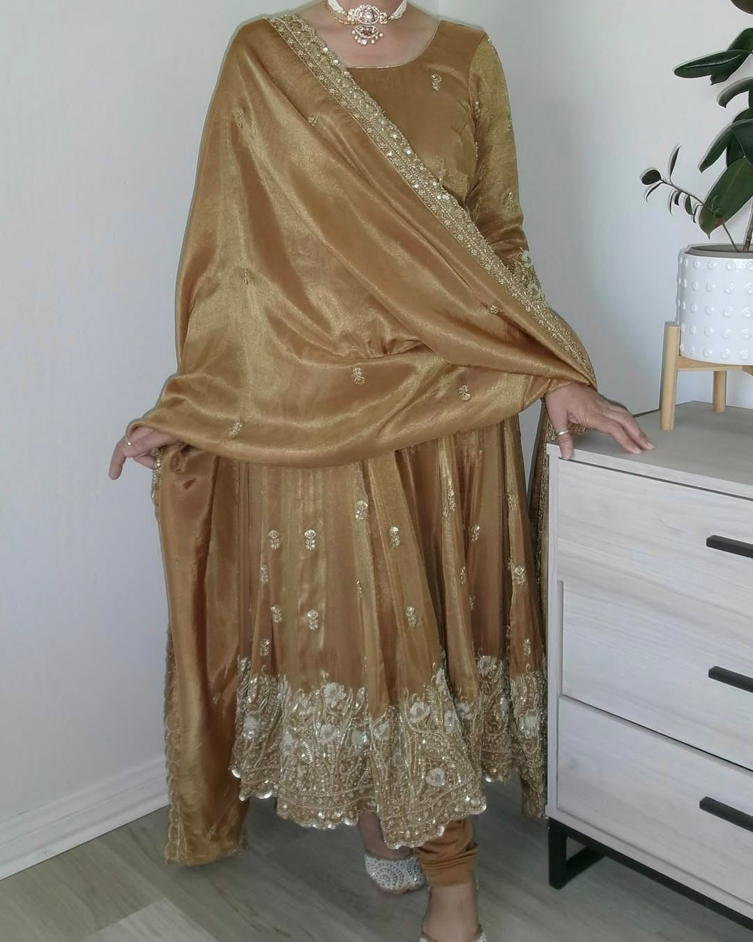 Anarkali Gown And Pent With Dupatta With Sequence And Embroidery Work