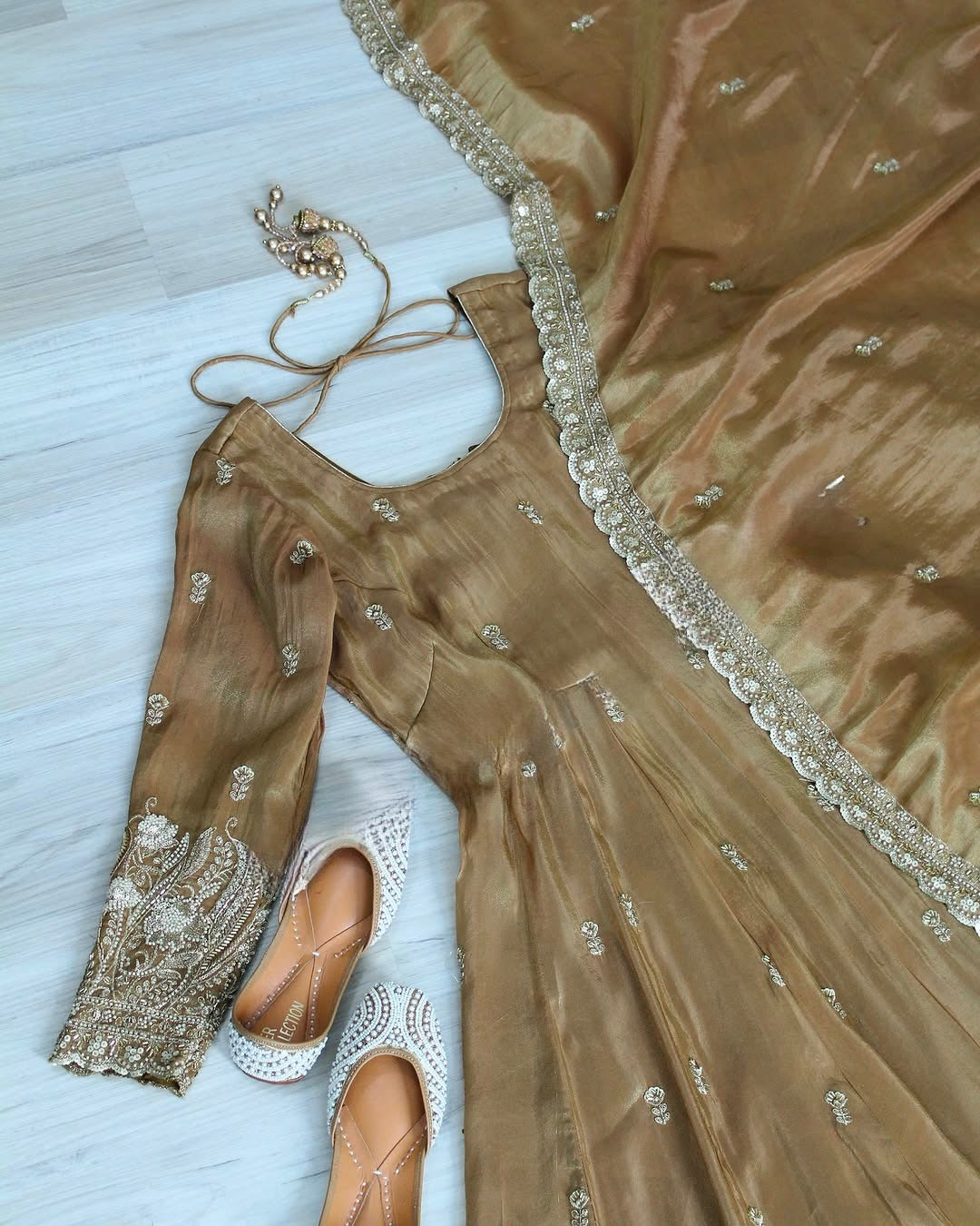 Anarkali Gown And Pent With Dupatta With Sequence And Embroidery Work