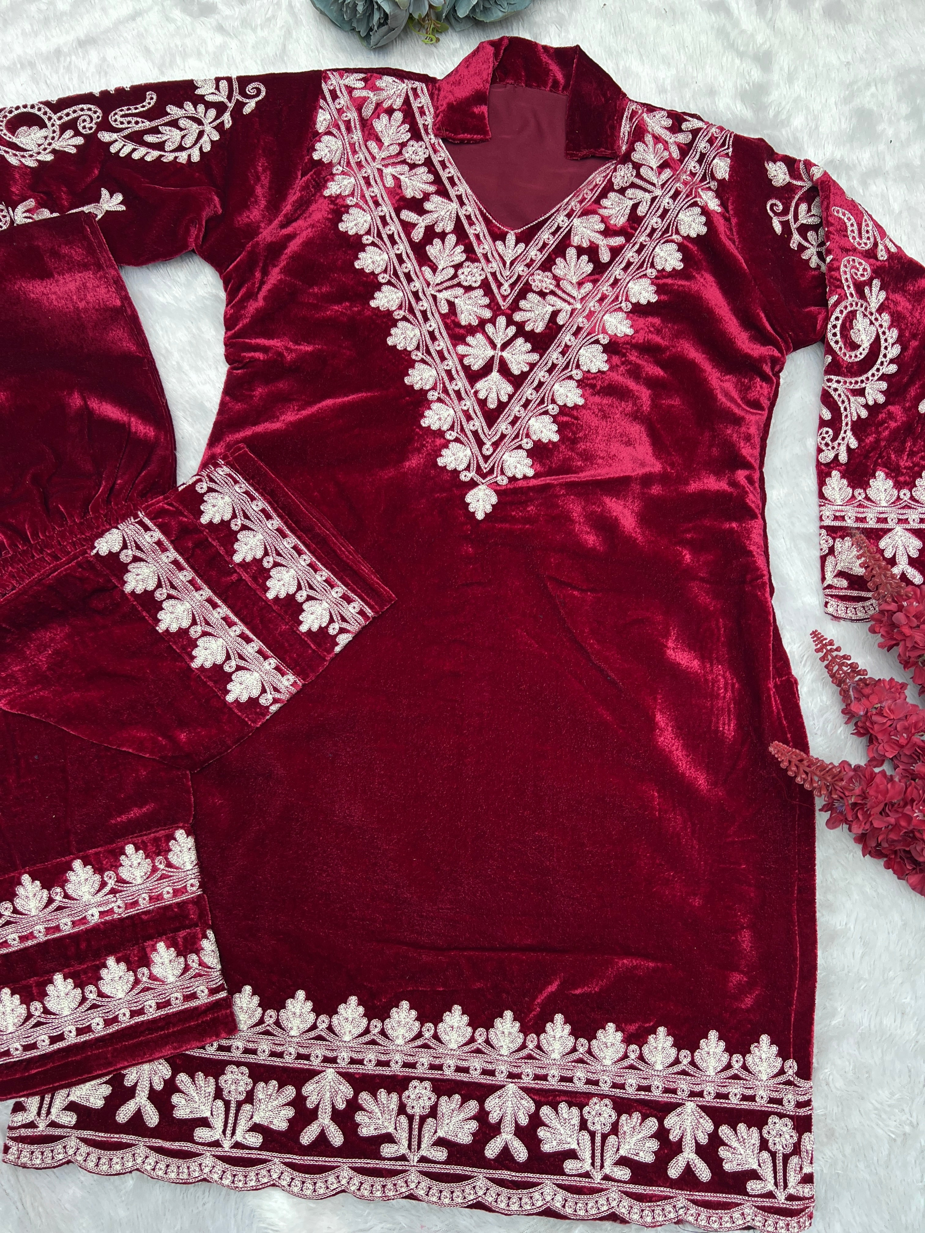 Designer Party Wear Cord Set With Embroidery Thread Work