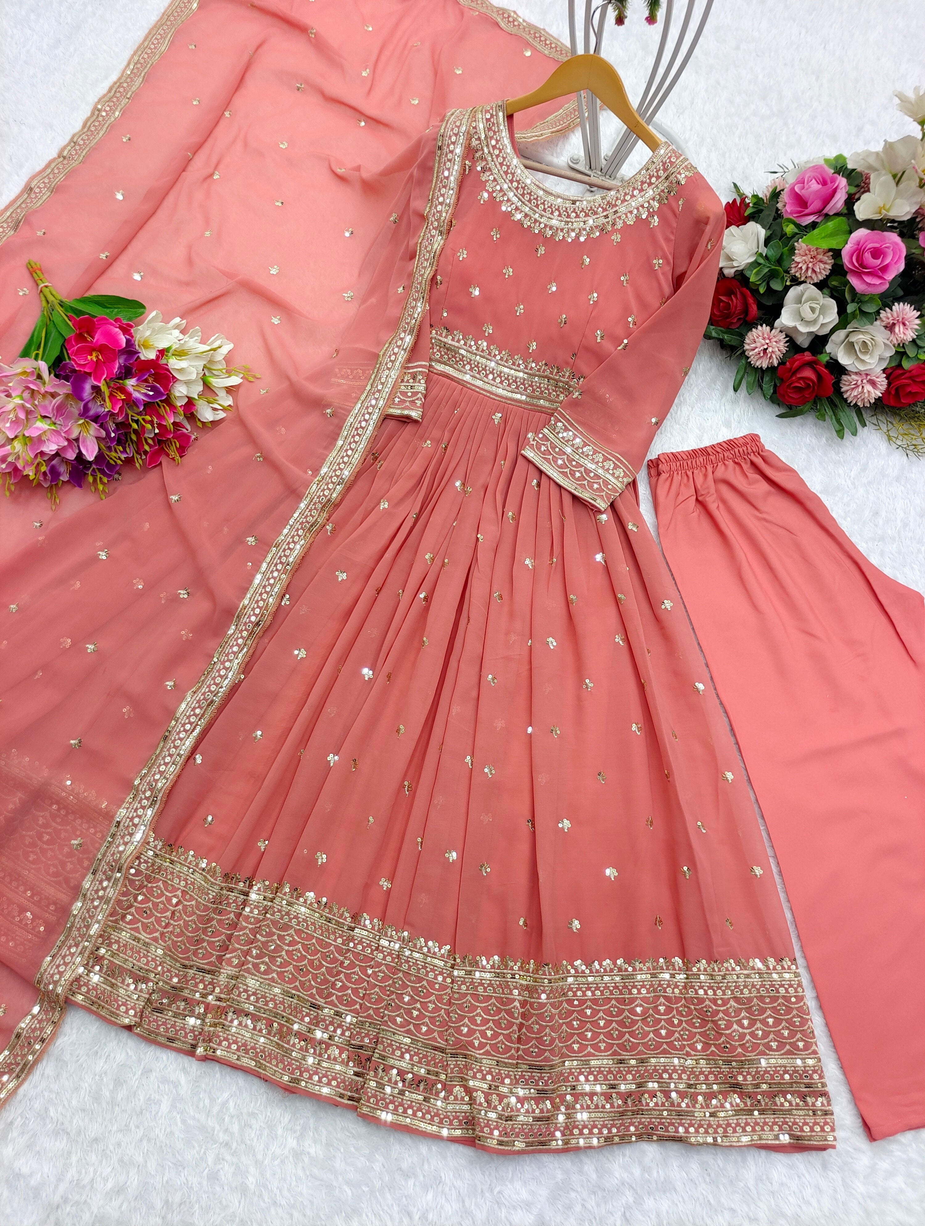 Designer Party Wear Gown With Pent And Dupatta