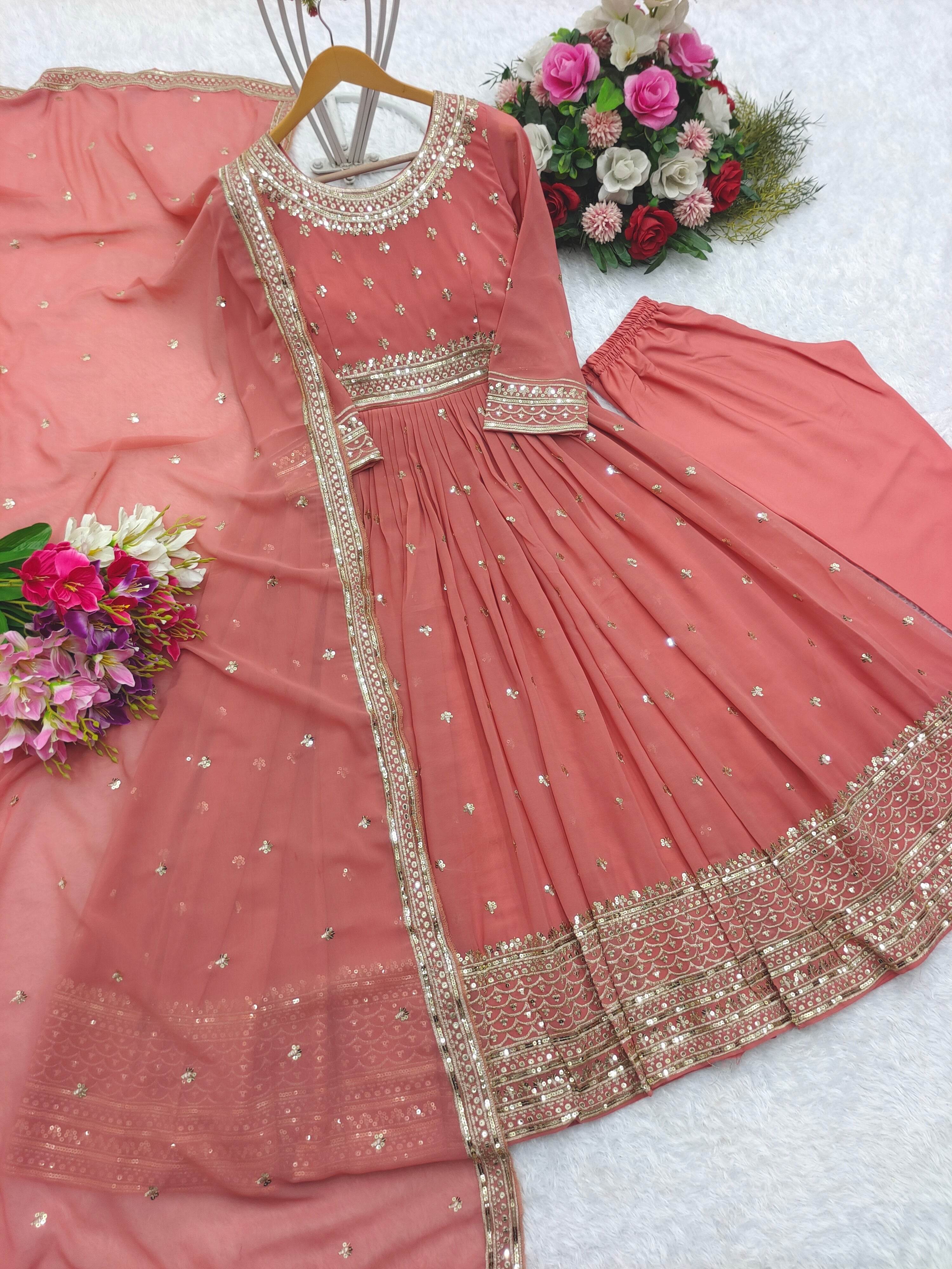 Designer Party Wear Gown With Pent And Dupatta
