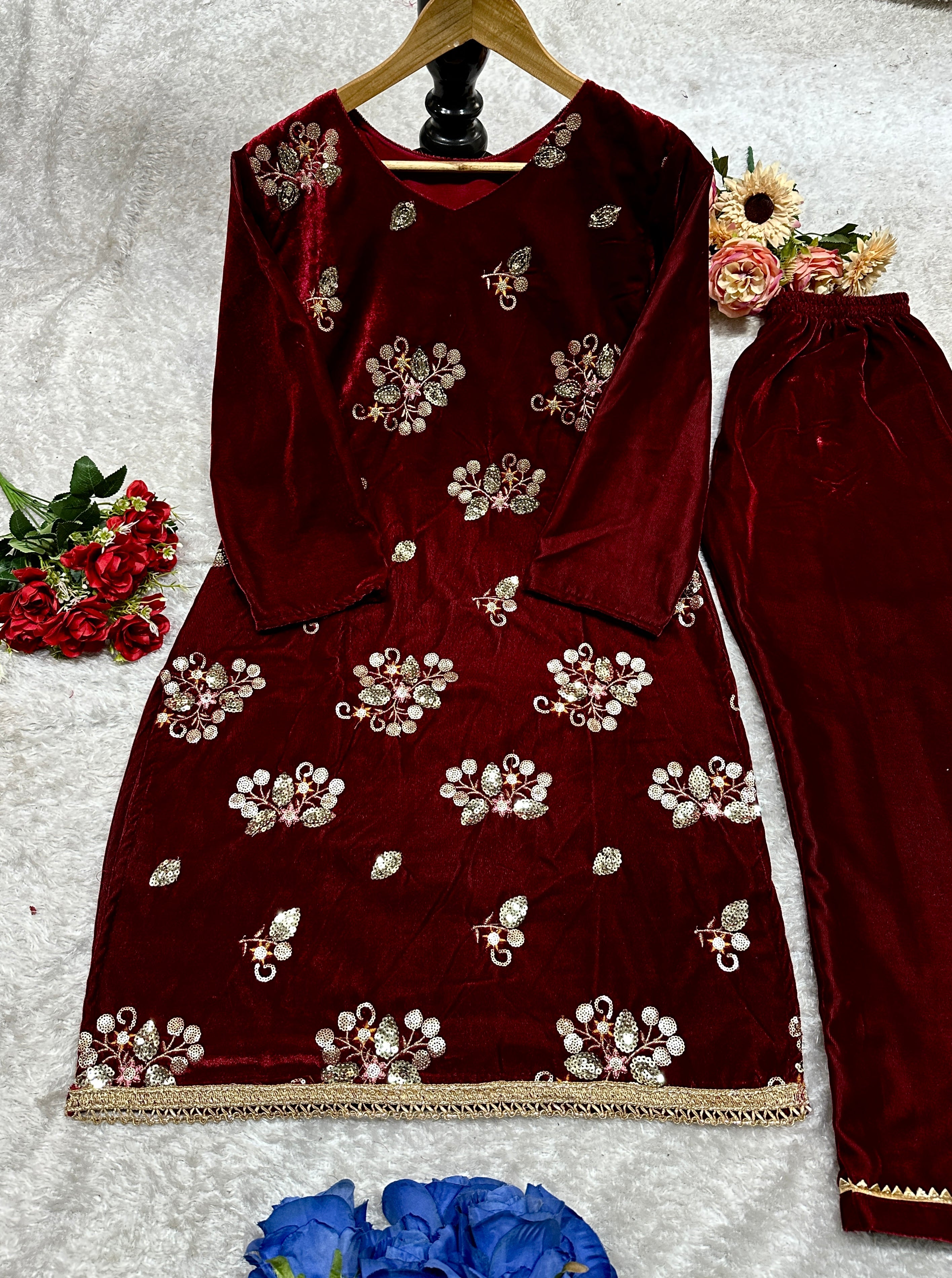 Beautiful Party Wear Top And Bottom With Embroidery Work