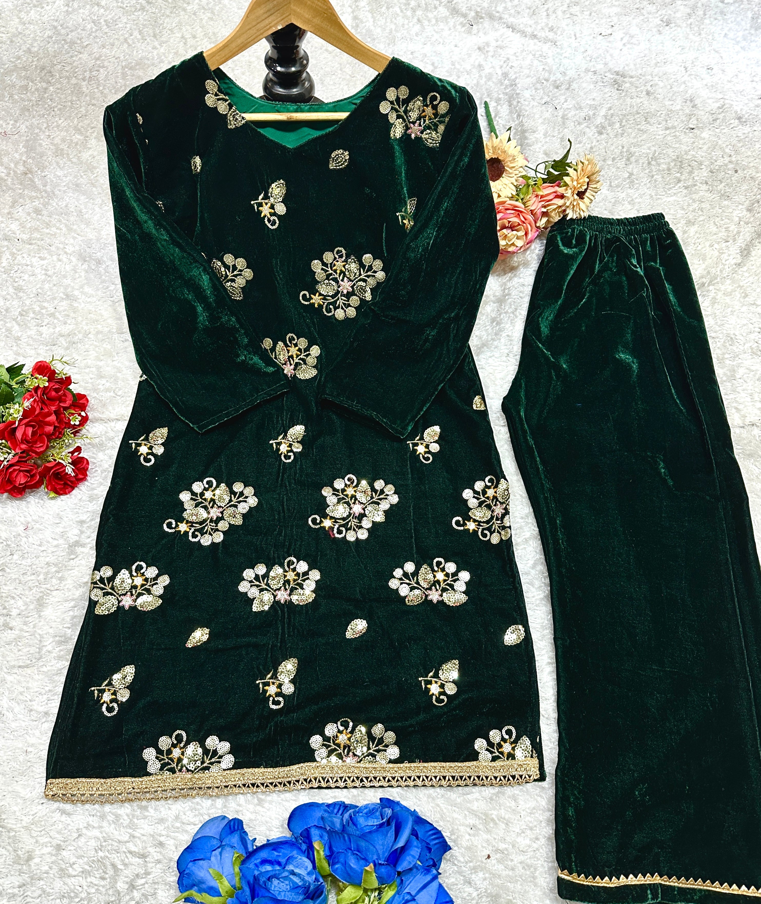 Beautiful Party Wear Top And Bottom With Embroidery Work