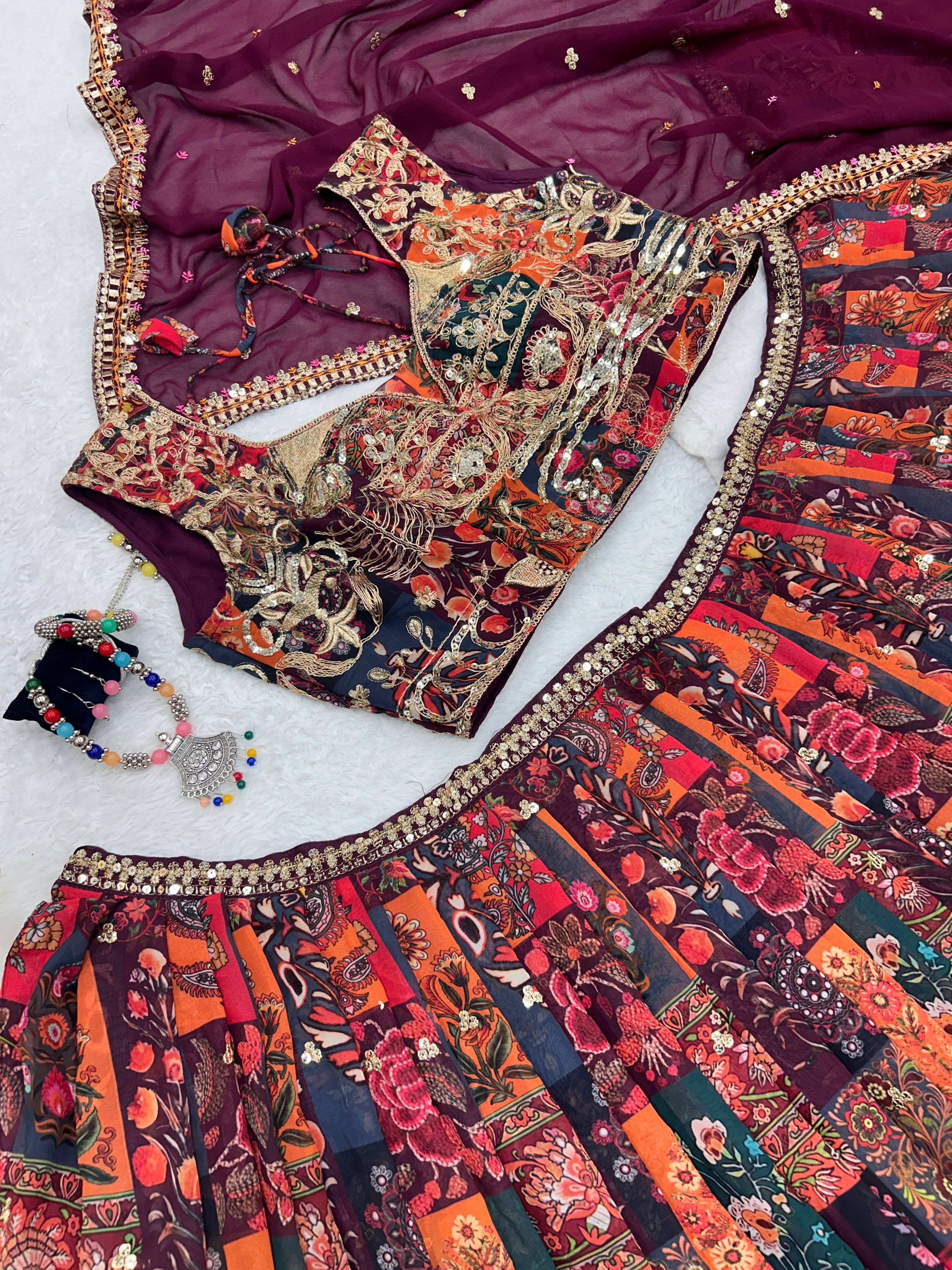 Party Wear Designer Lehenga Choli With Multi Needle Work