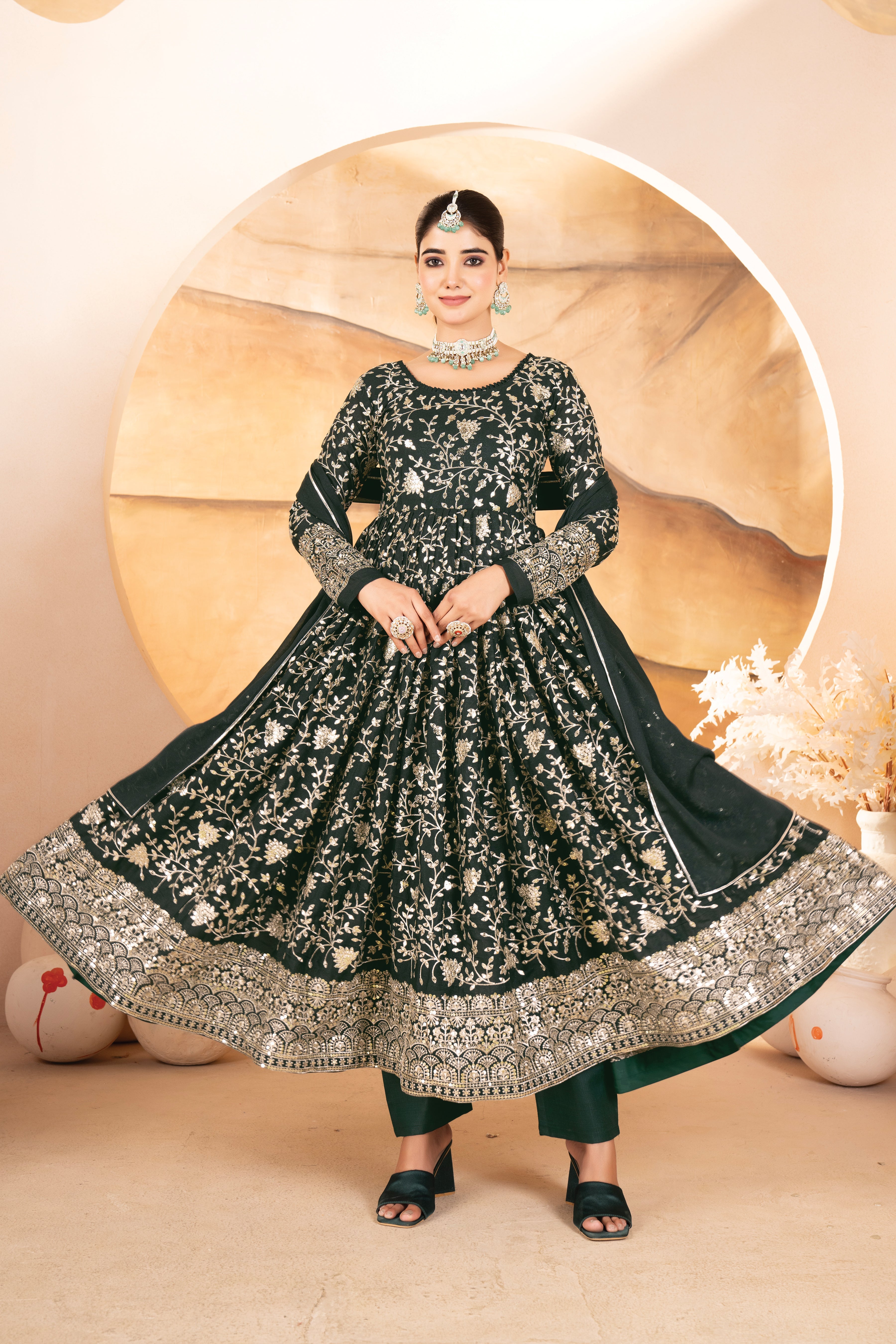Party Wear Beautiful Anarkali Gown, Pent And Dupatta