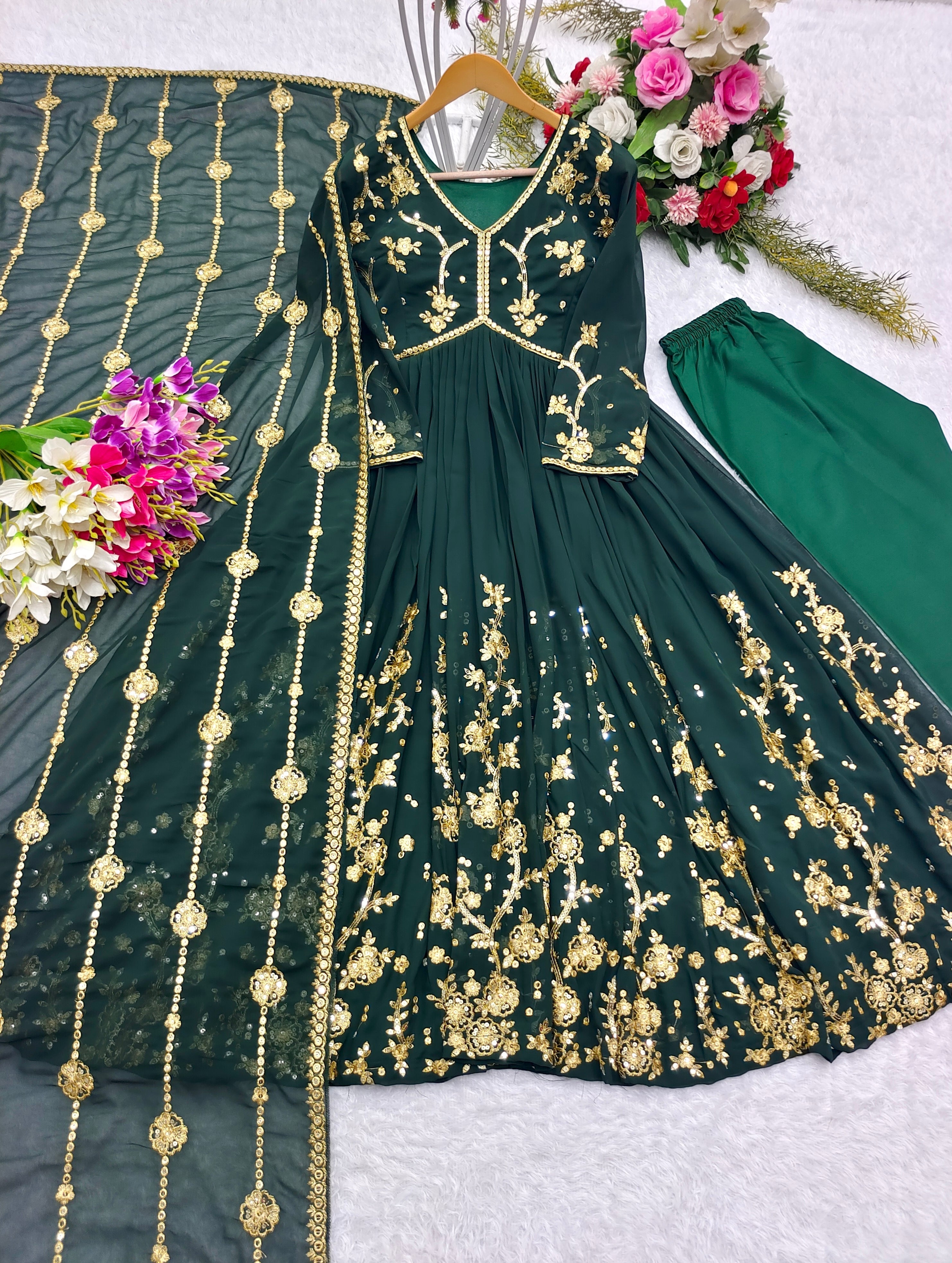 Beautiful Aliya Cut Designer Gown With Pent And Dupatta