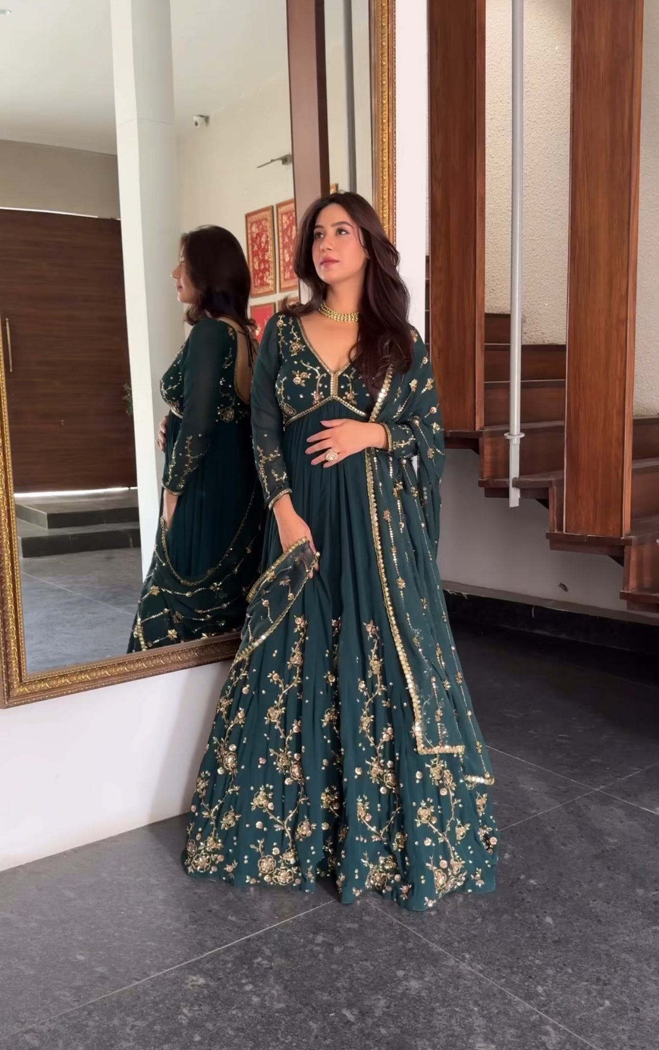 Beautiful Aliya Cut Designer Gown With Pent And Dupatta