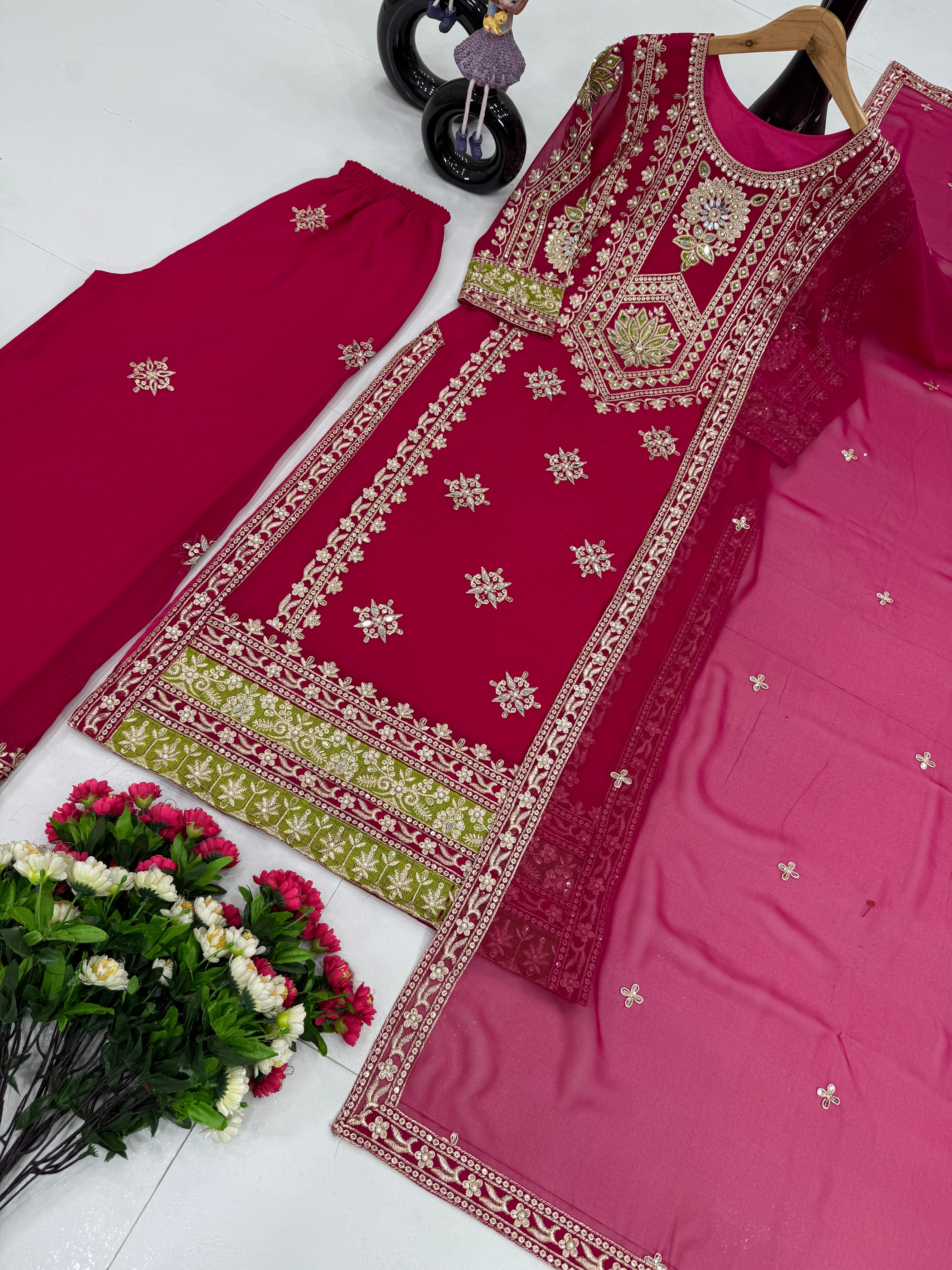 Party Wear Designer Top Bottom And Dupatta