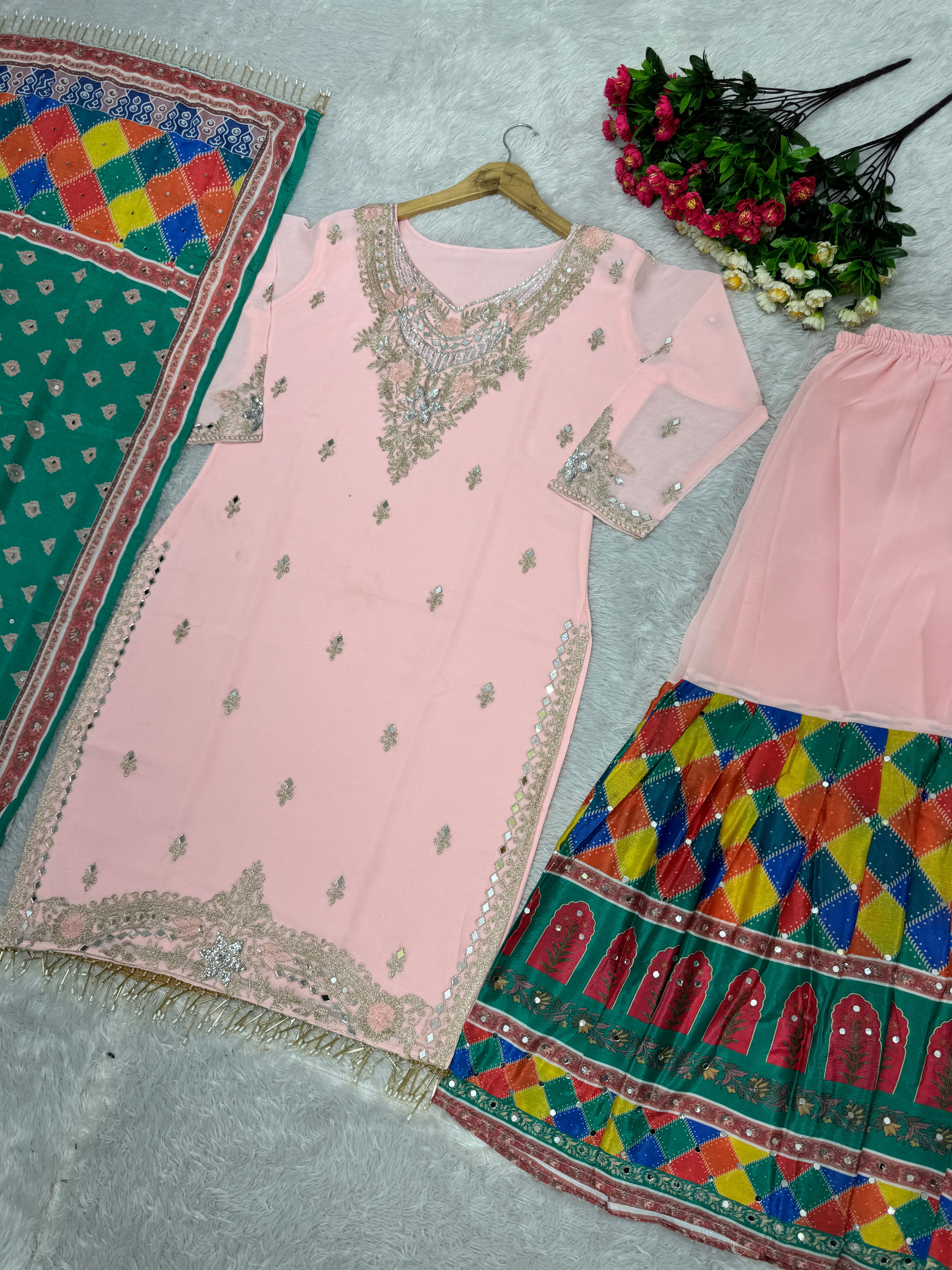 Fancy Party Wear Top Plazzo And Dupatta