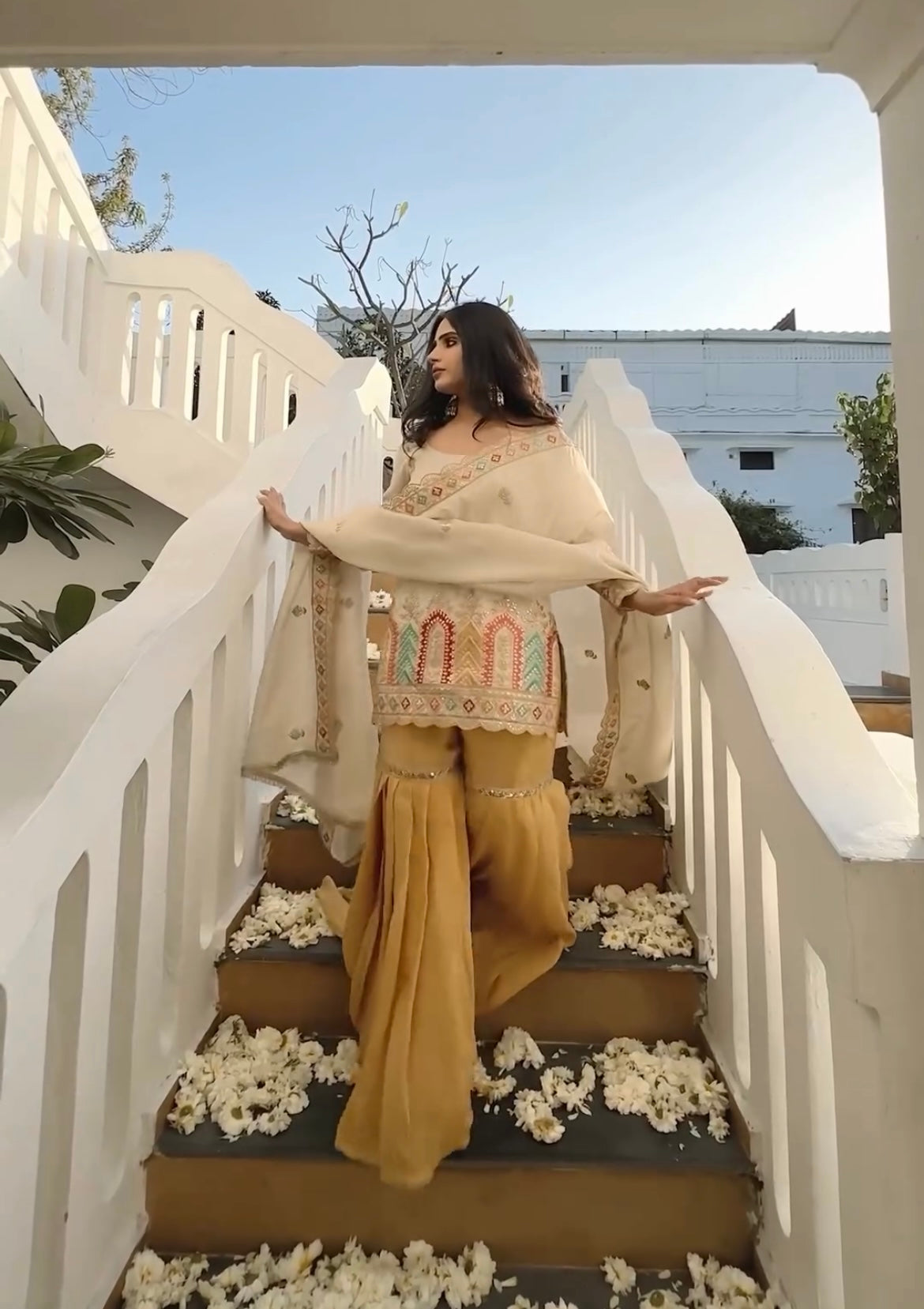 Designer Party Wear Look Top , Sharara Plazzo And Dupatta