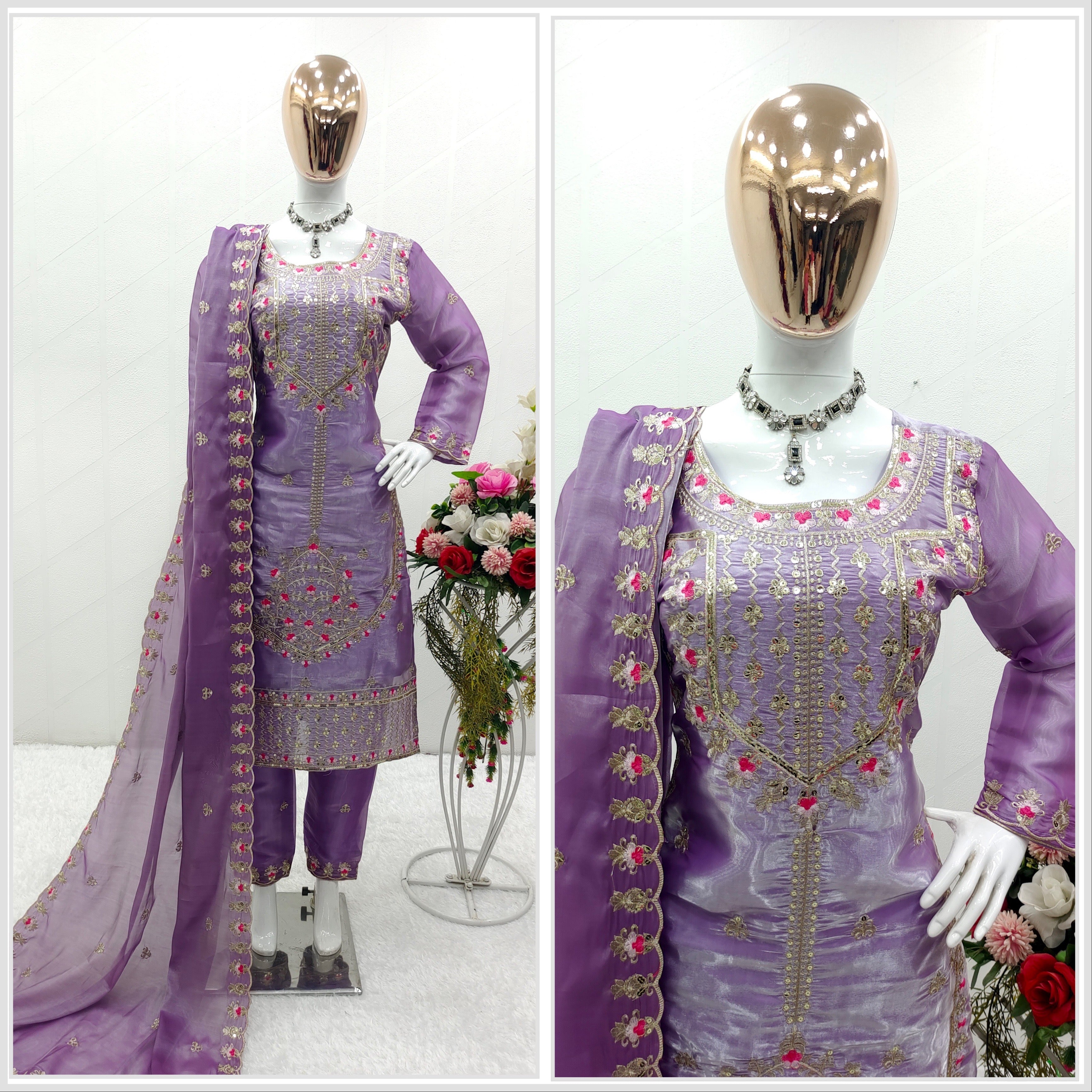 Designer Party Wear Top-Pent With Dupatta Set