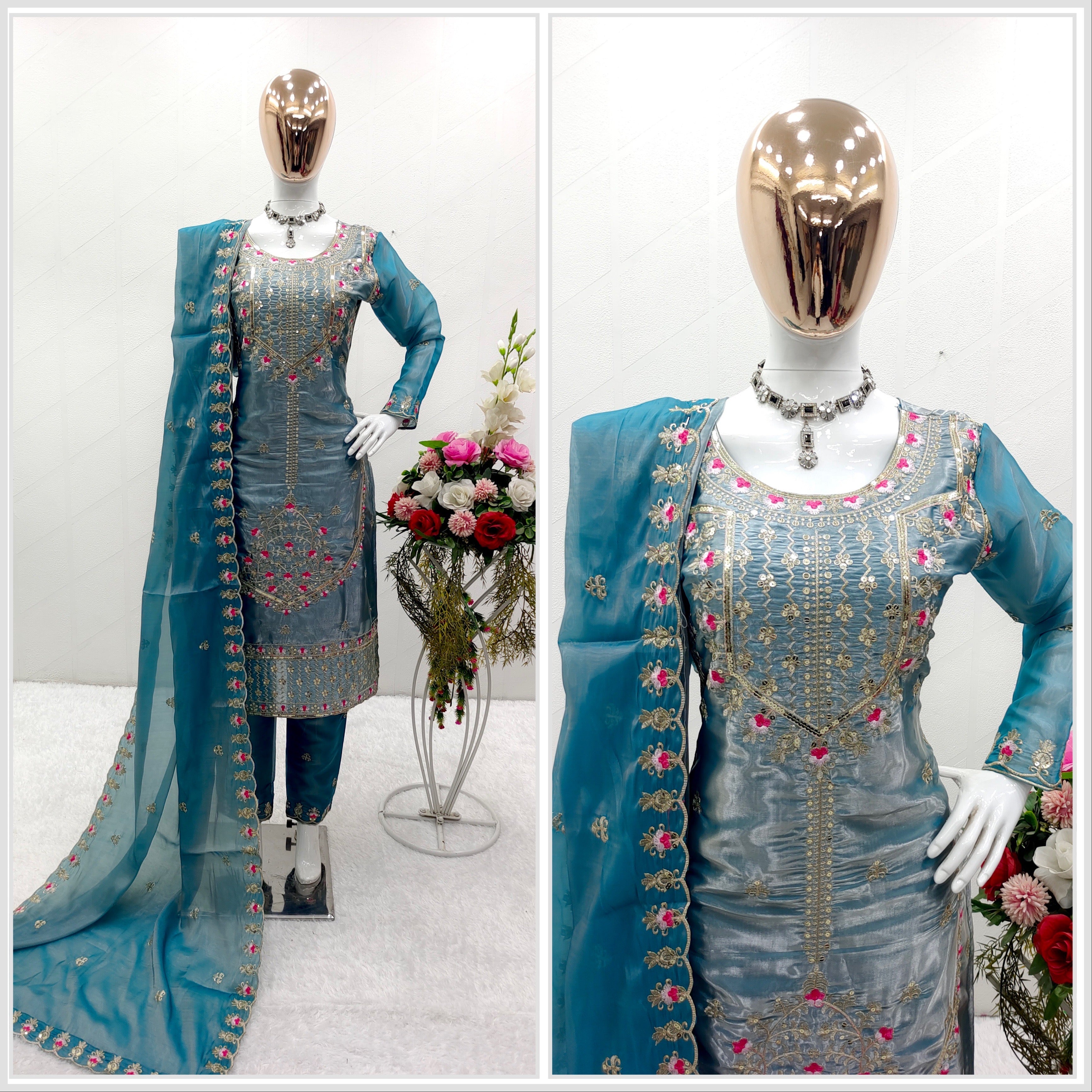 Designer Party Wear Top-Pent With Dupatta Set