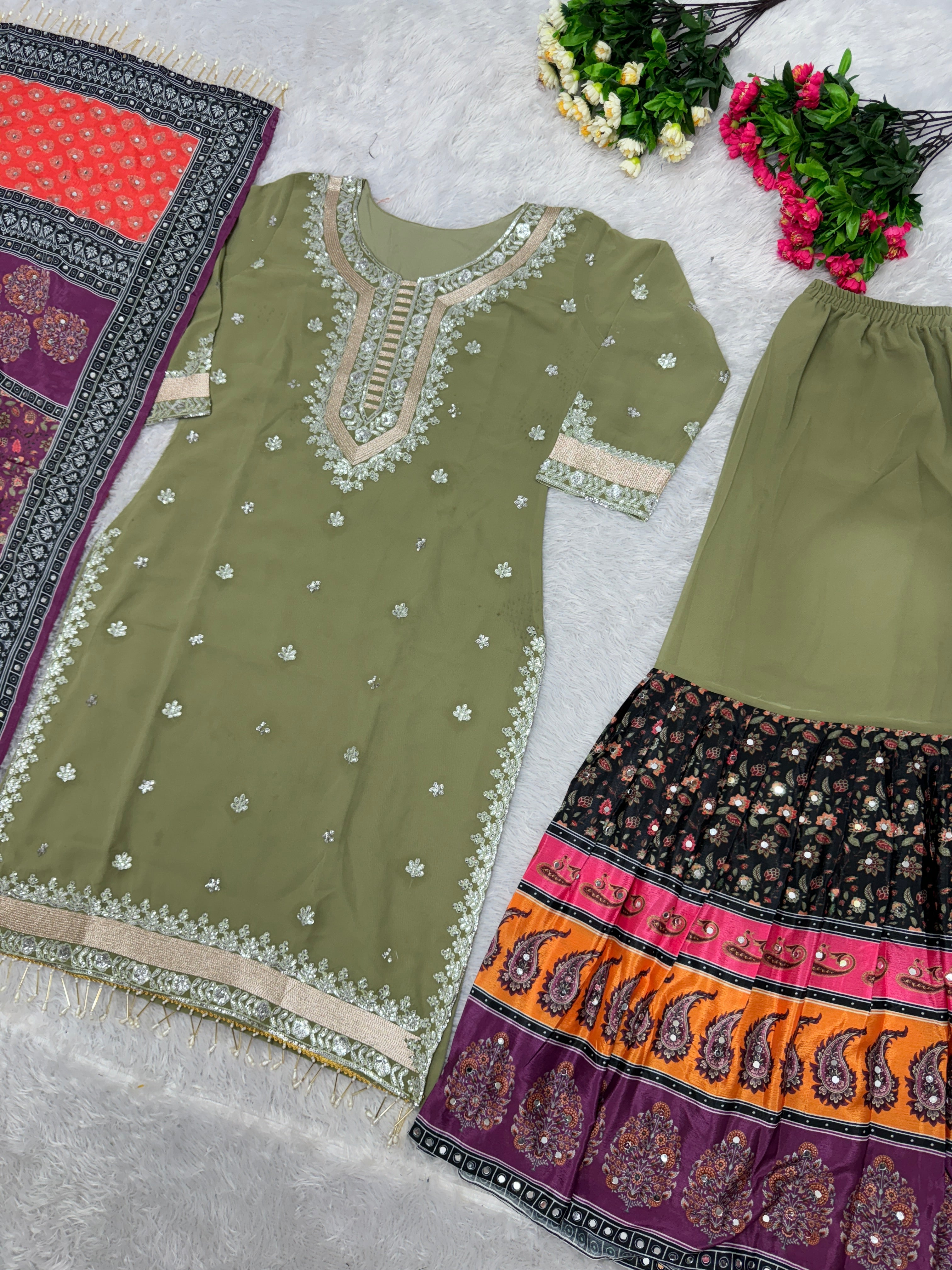 Fancy Party Wear Top Plazzo And Dupatta