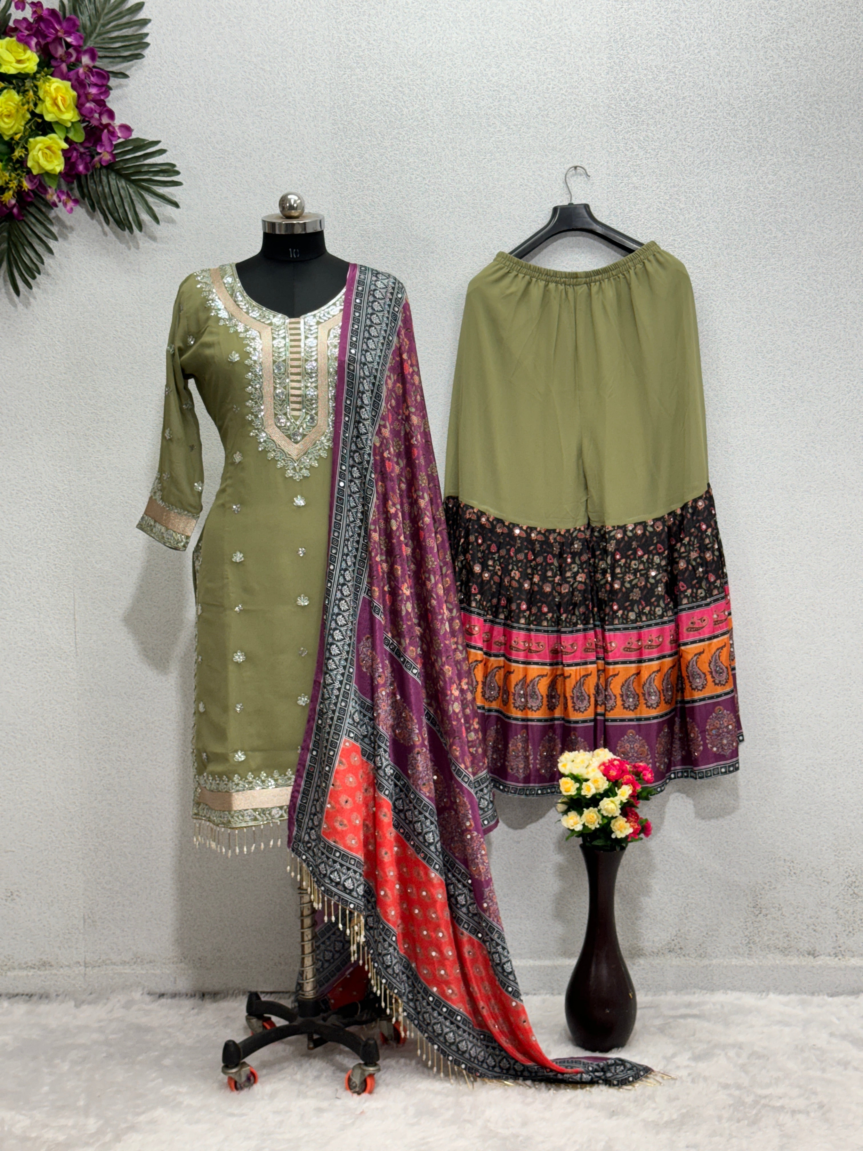 Fancy Party Wear Top Plazzo And Dupatta