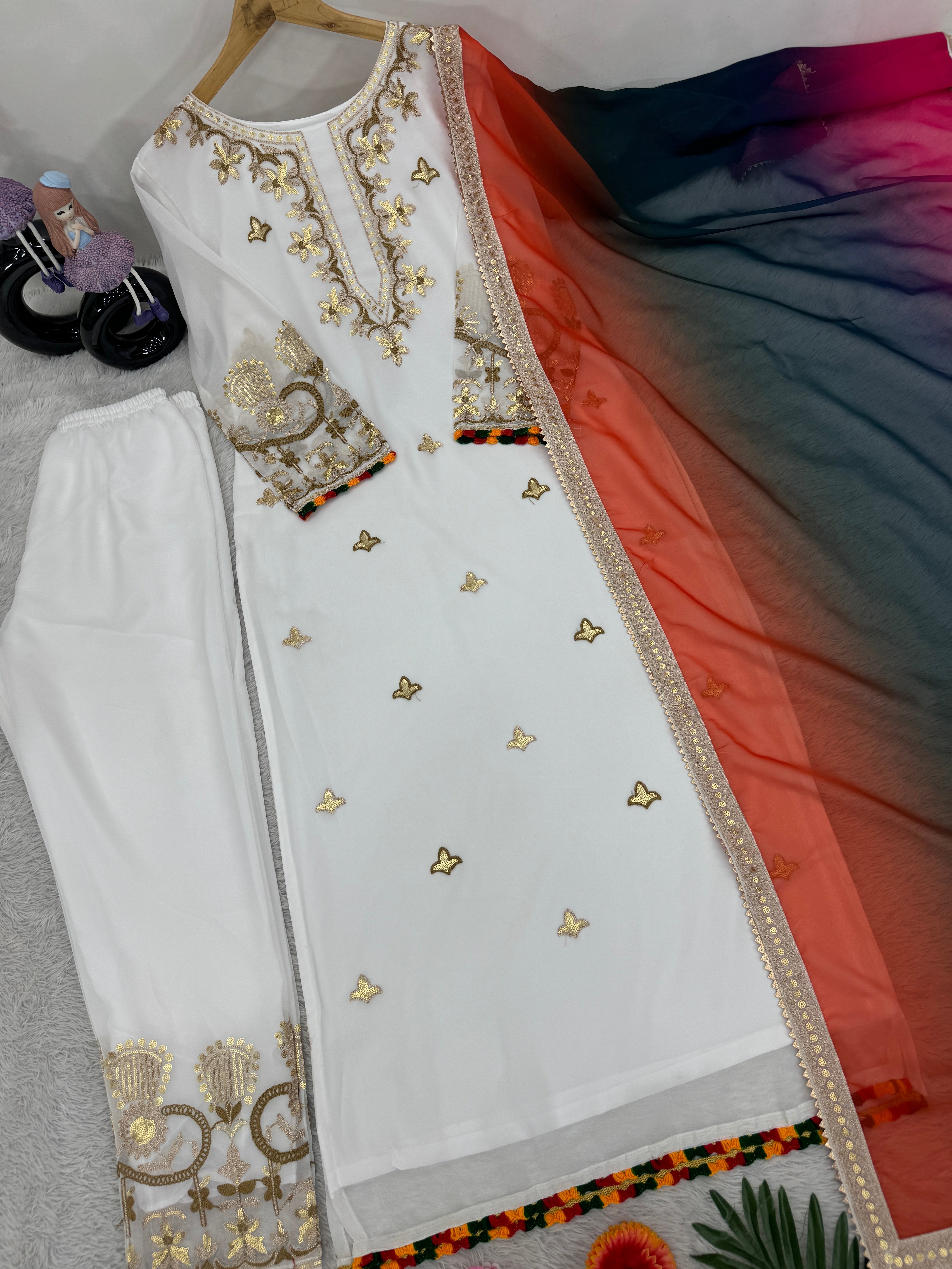 Beautiful Party Wear Trendy Top Bottom And Dupatta