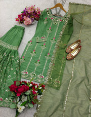 Designer Party Wear Top-Sarara And Dupatta Embroidery Sequence Work